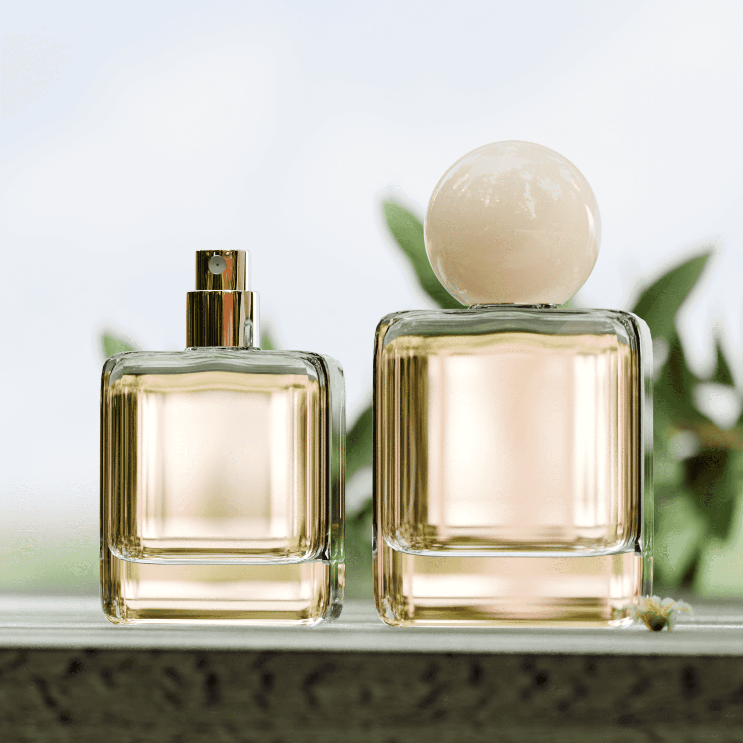 30‑100 ML Double‑Layer Square Heavy Base Perfume Glass Bottle with Ball Resin Cap