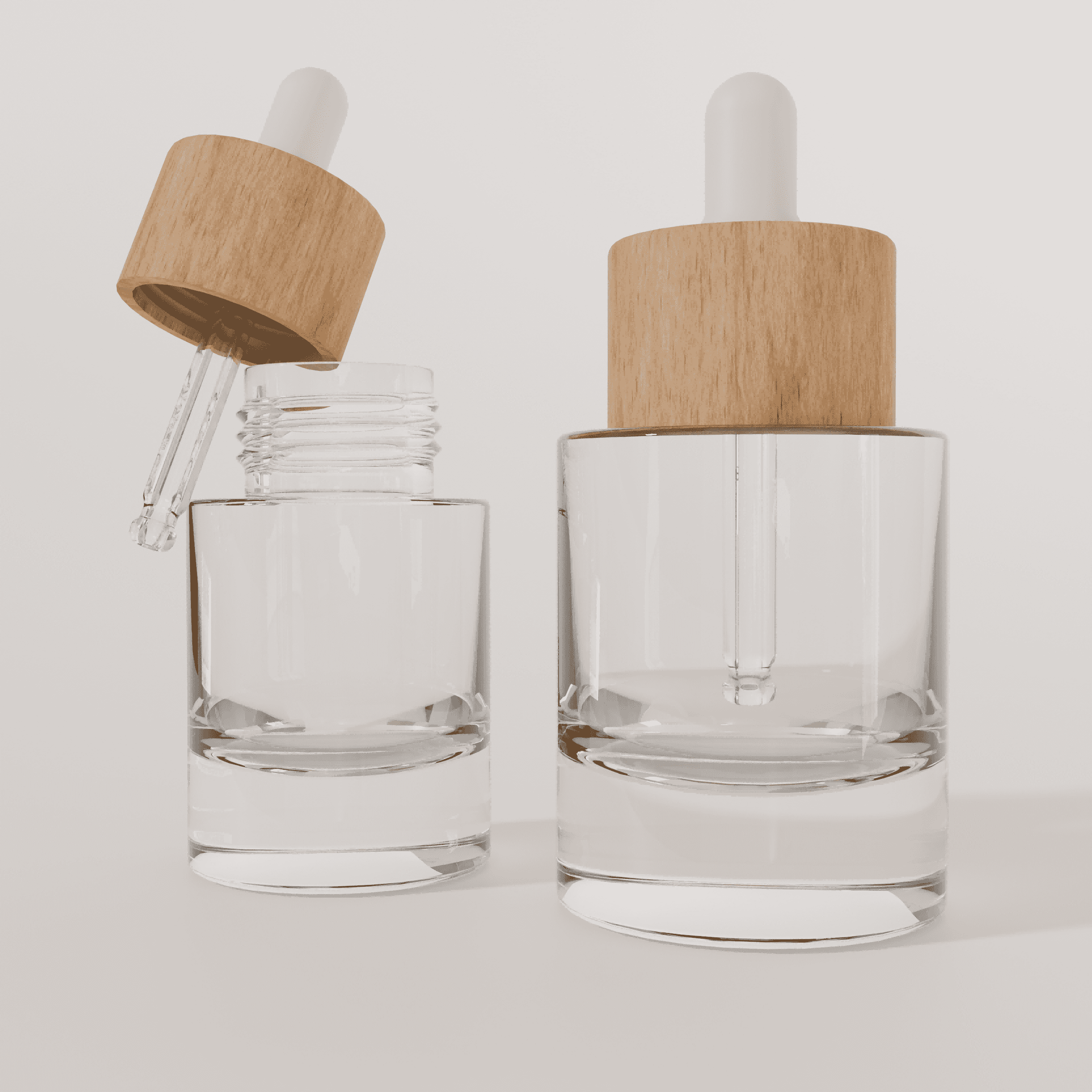 15‑50 ML Thick Wall Cylinder Clear Glass dropper Bottle with Wood Look dropper Cap