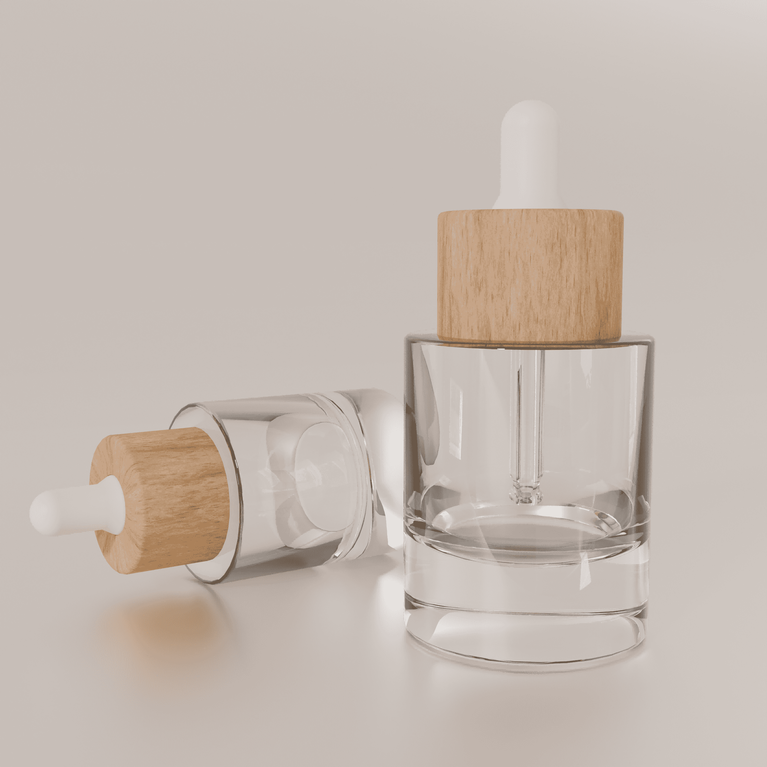 15‑50 ML Thick Wall Cylinder Clear Glass dropper Bottle with Wood Look dropper Cap