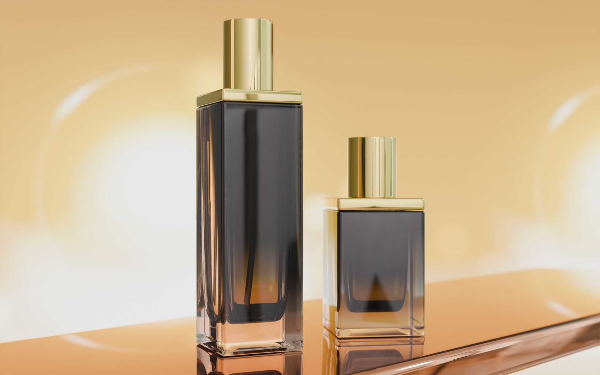 30‑100 ML Square Gradient Black Glass Lotion Bottle with Gold Pump & Overcap