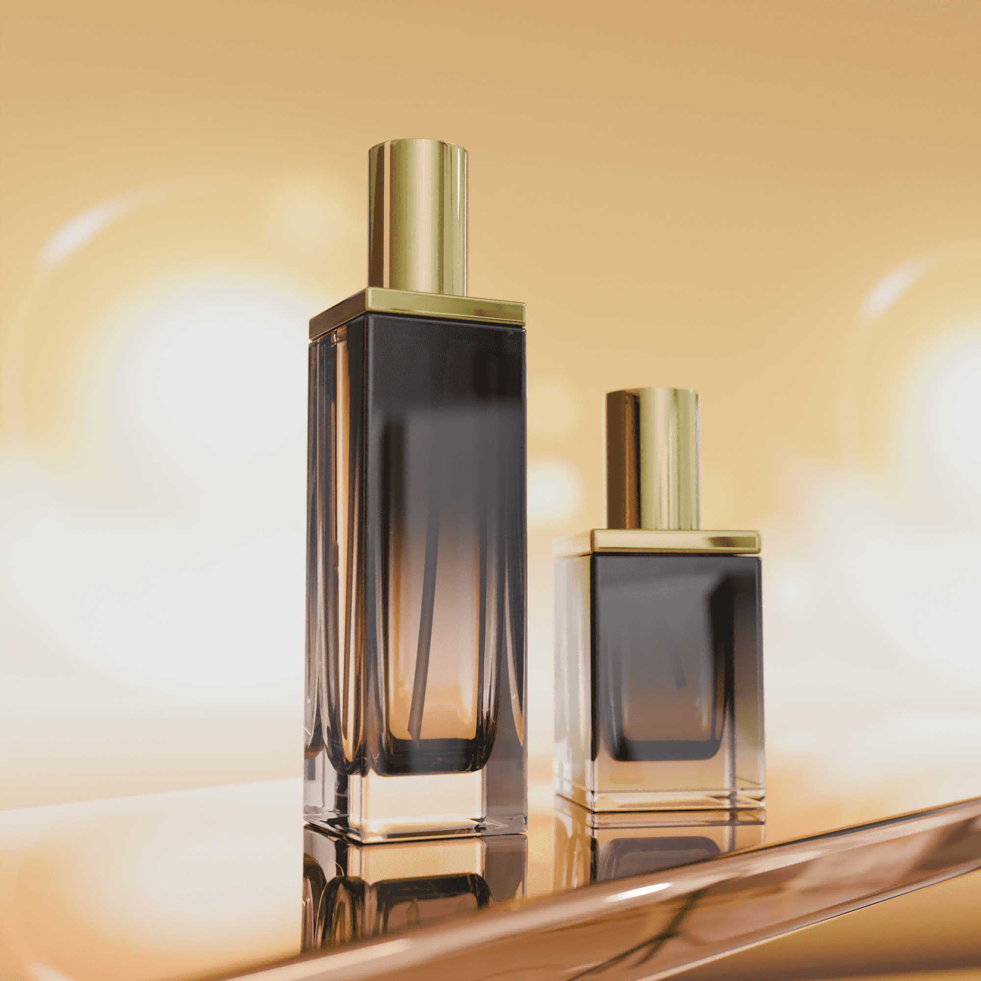 30‑100 ML Square Gradient Black Glass Lotion Bottle with Gold Pump & Overcap