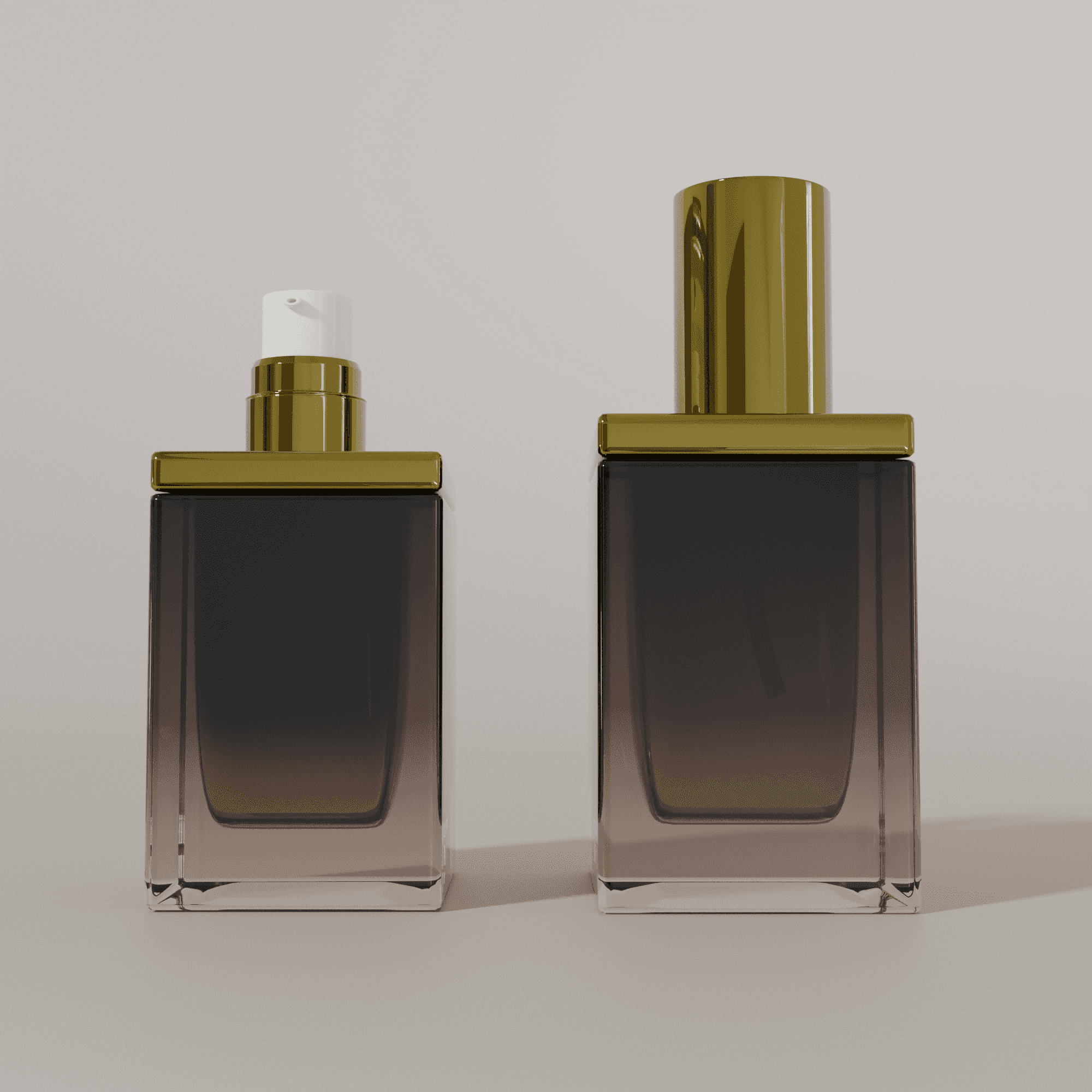 30‑100 ML Square Gradient Black Glass Lotion Bottle with Gold Pump & Overcap