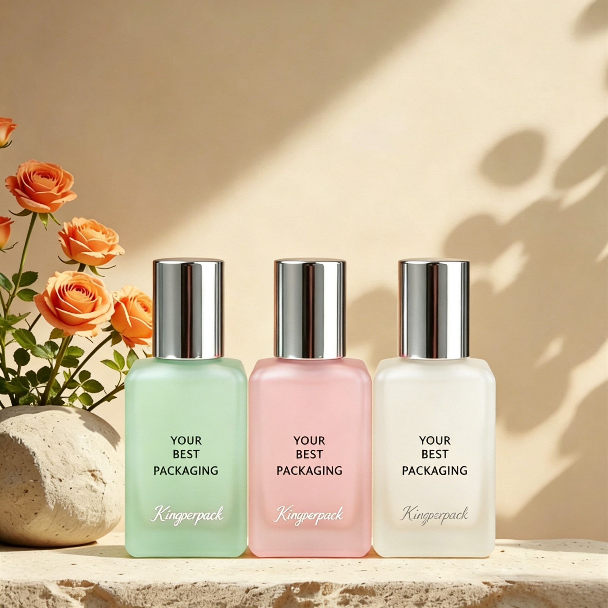 30‑100 ML Matte Frosted Flat Square Glass Perfume Bottle with Metal Spray Cap