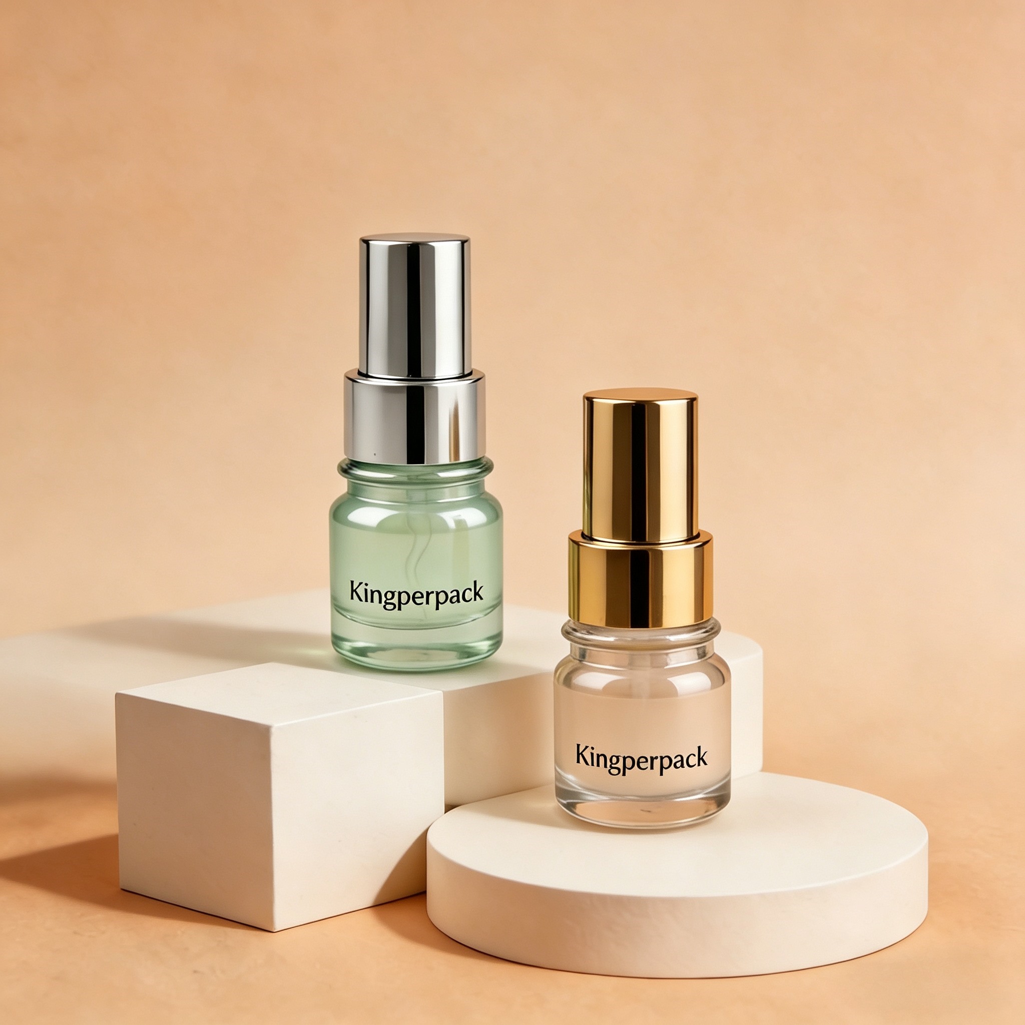10‑30 ML Mini Short Round Shoulder Glass Pump Bottle for Serum & Foundation