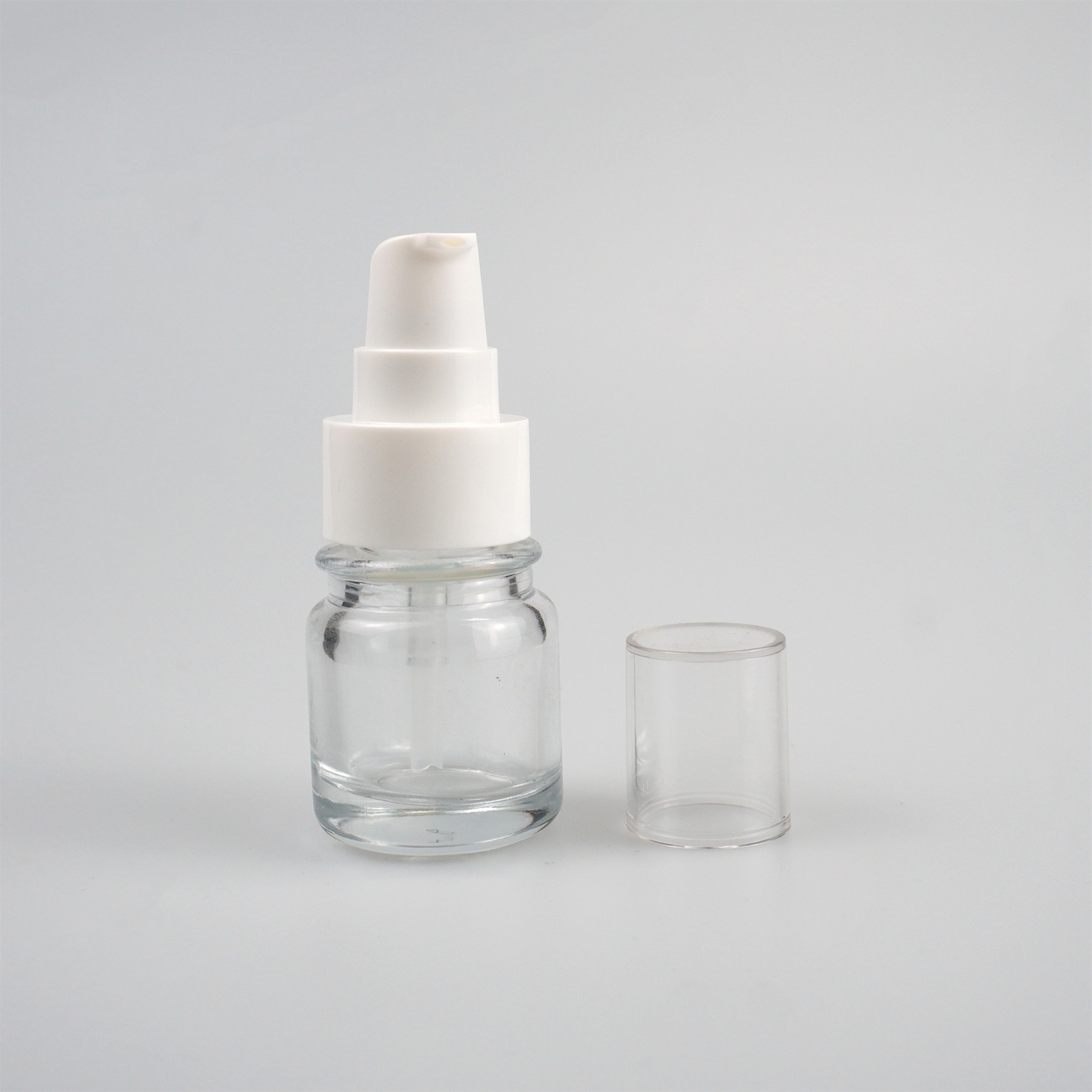 10‑30 ML Mini Short Round Shoulder Glass Pump Bottle for Serum & Foundation