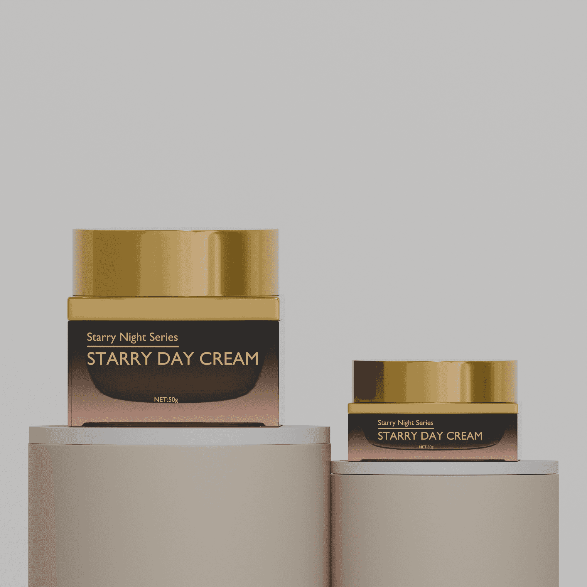 30‑50G Luxury Square Dark Amber Glass Cream Jar with Gold Cap for Skin Care