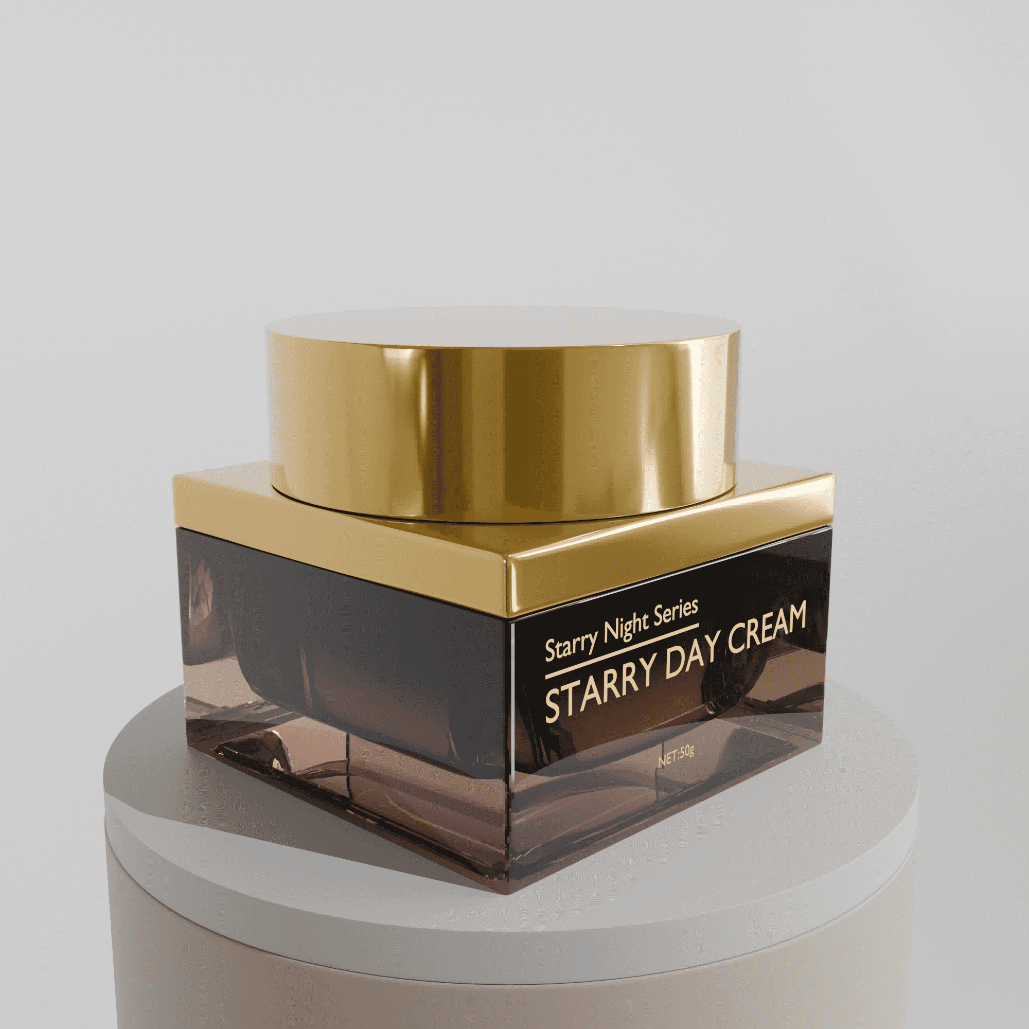 30‑50G Luxury Square Dark Amber Glass Cream Jar with Gold Cap for Skin Care