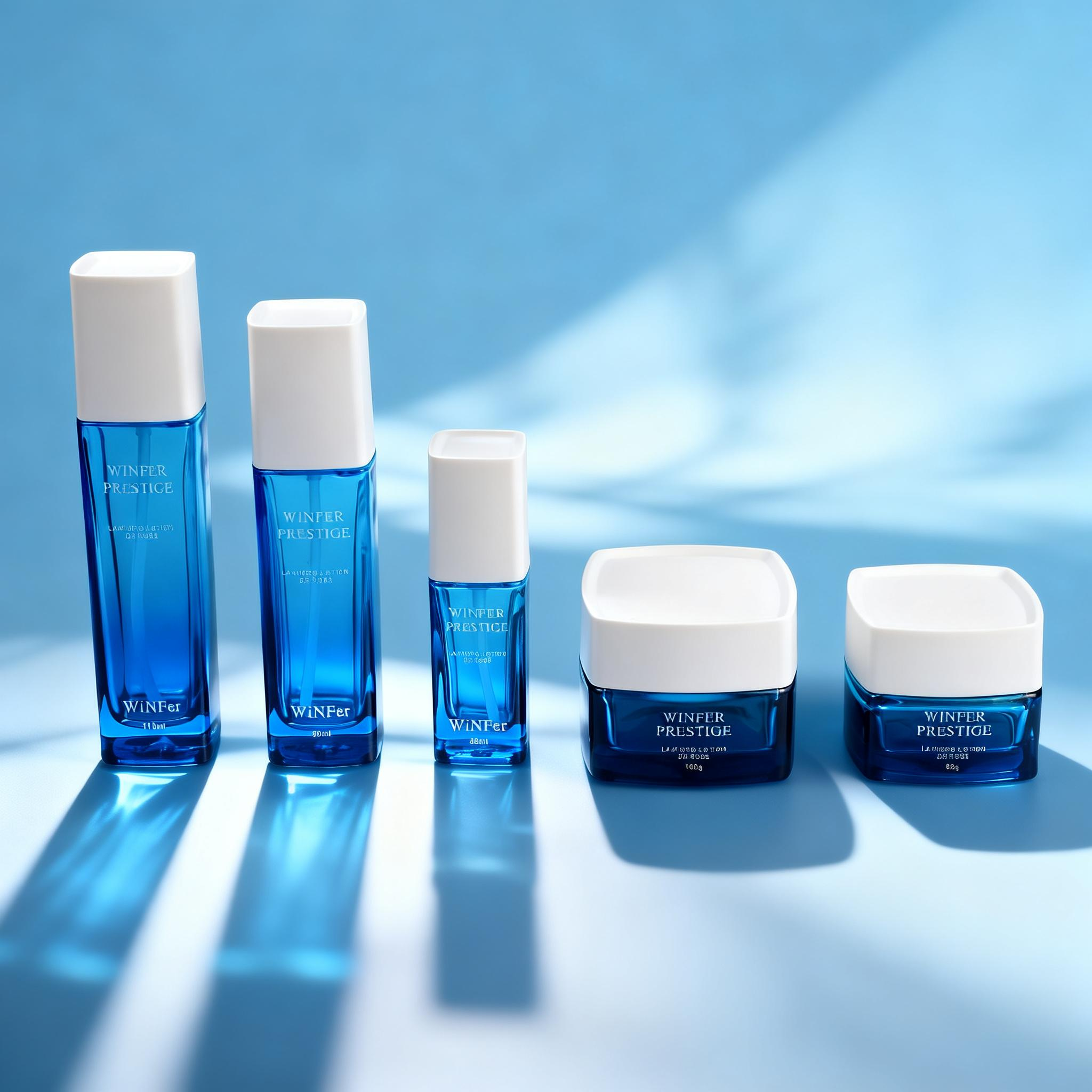 30‑120ML Square Blue Glass Skincare Set