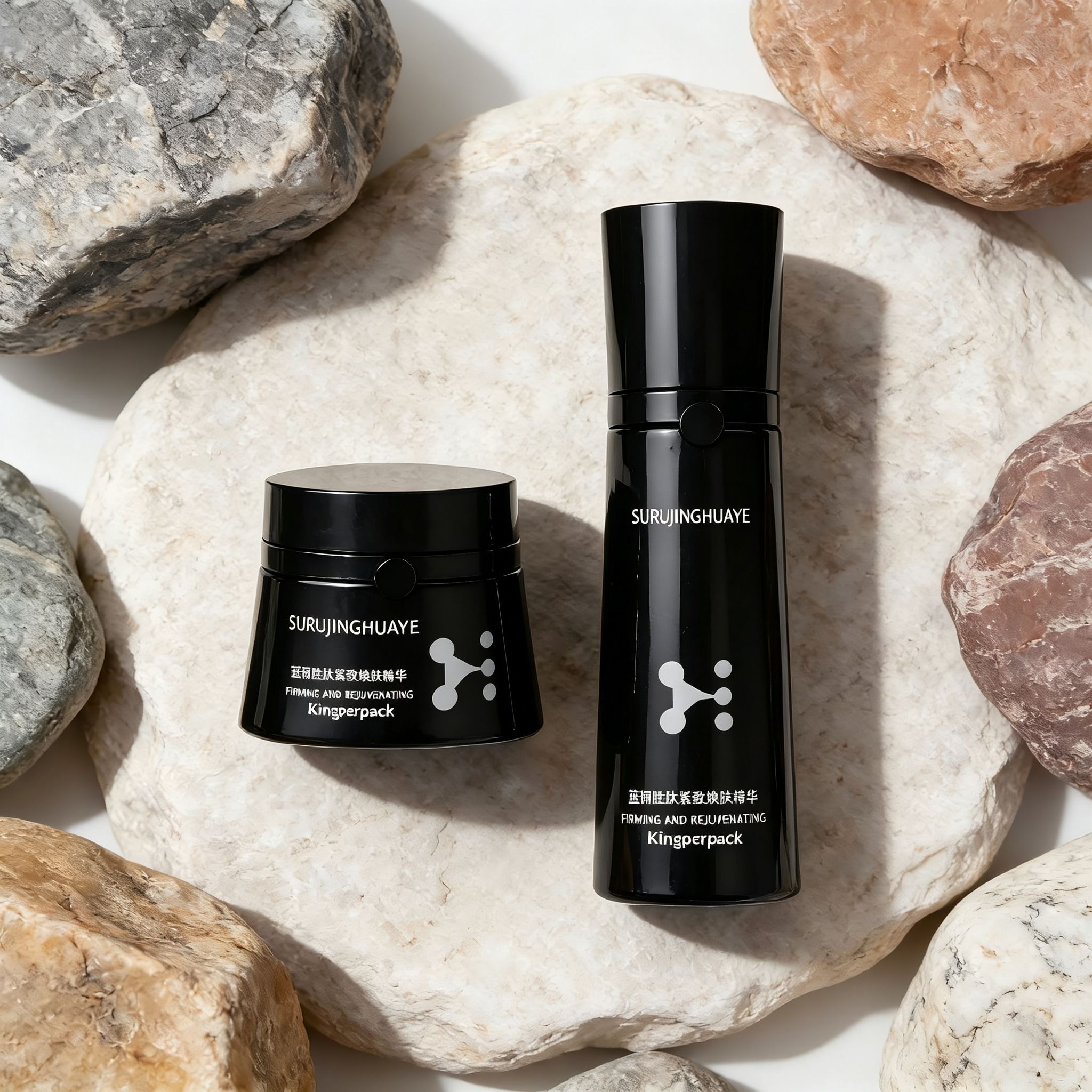 30‑120ML Glossy Black Waist‑Shape Glass Skincare Set