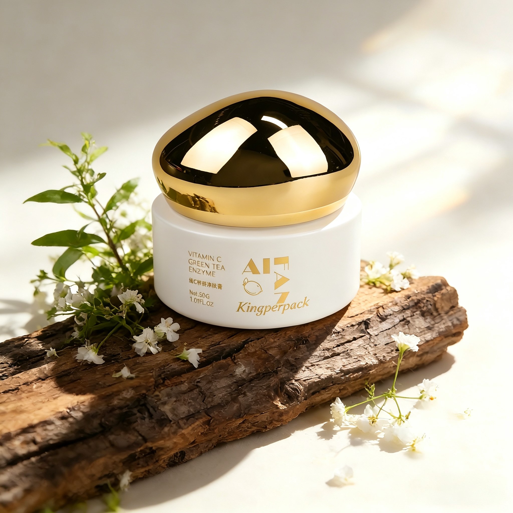 30‑120ML White Glass Skincare Set With Golden Pebble‑Shaped Cap