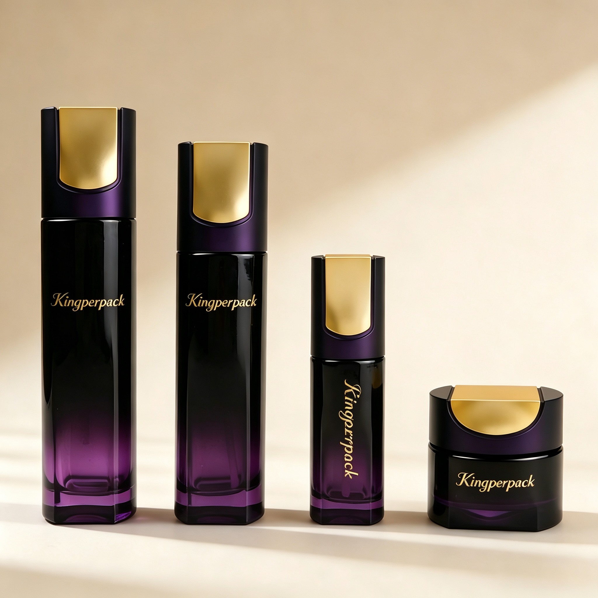 30‑120ML Gradient Purple Faceted Glass Skincare Set