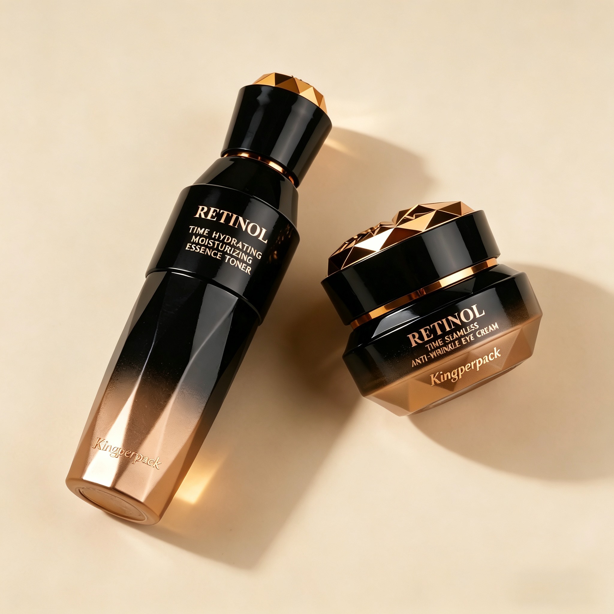 30‑120ML Black‑Gold Gradient Faceted Glass Skincare Set