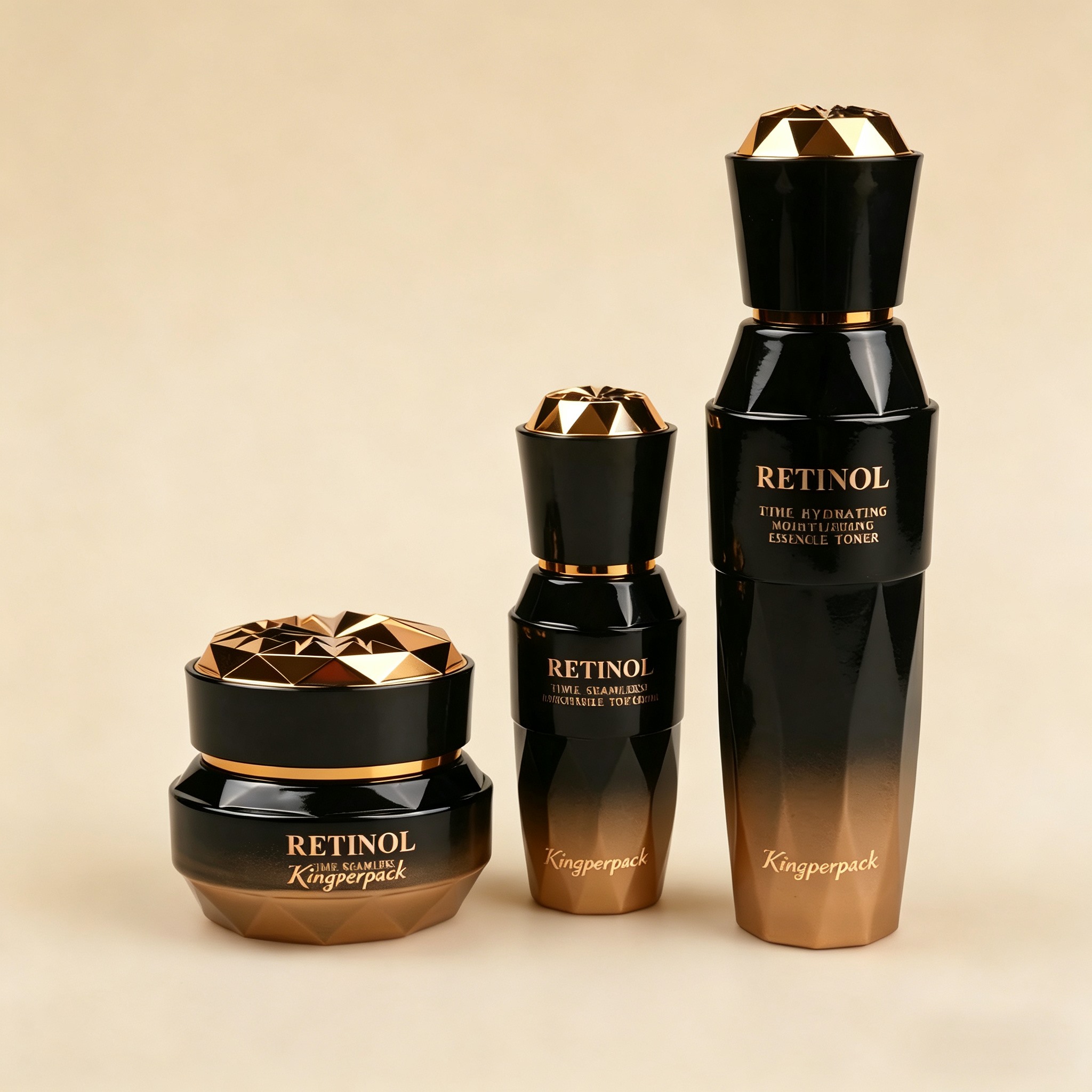 30‑120ML Black‑Gold Gradient Faceted Glass Skincare Set