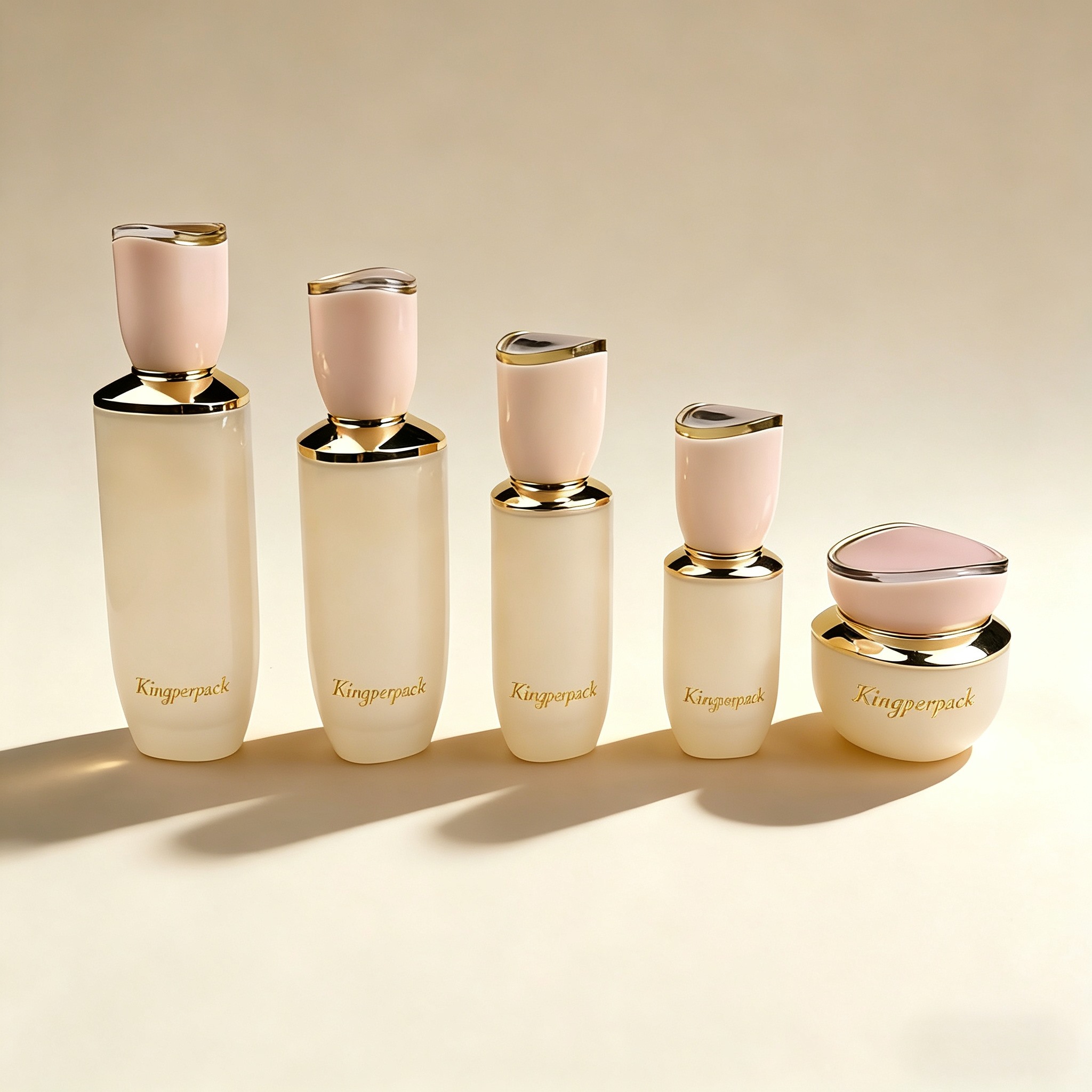 30‑120ML Cream‑White Curved Glass Skincare Set