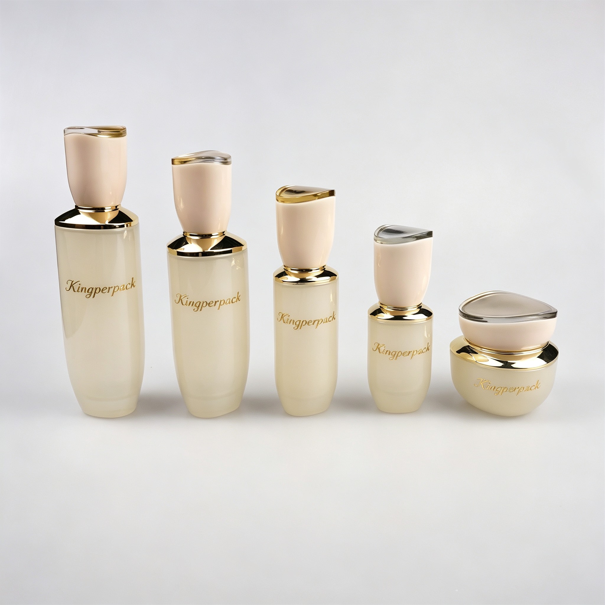 30‑120ML Cream‑White Curved Glass Skincare Set
