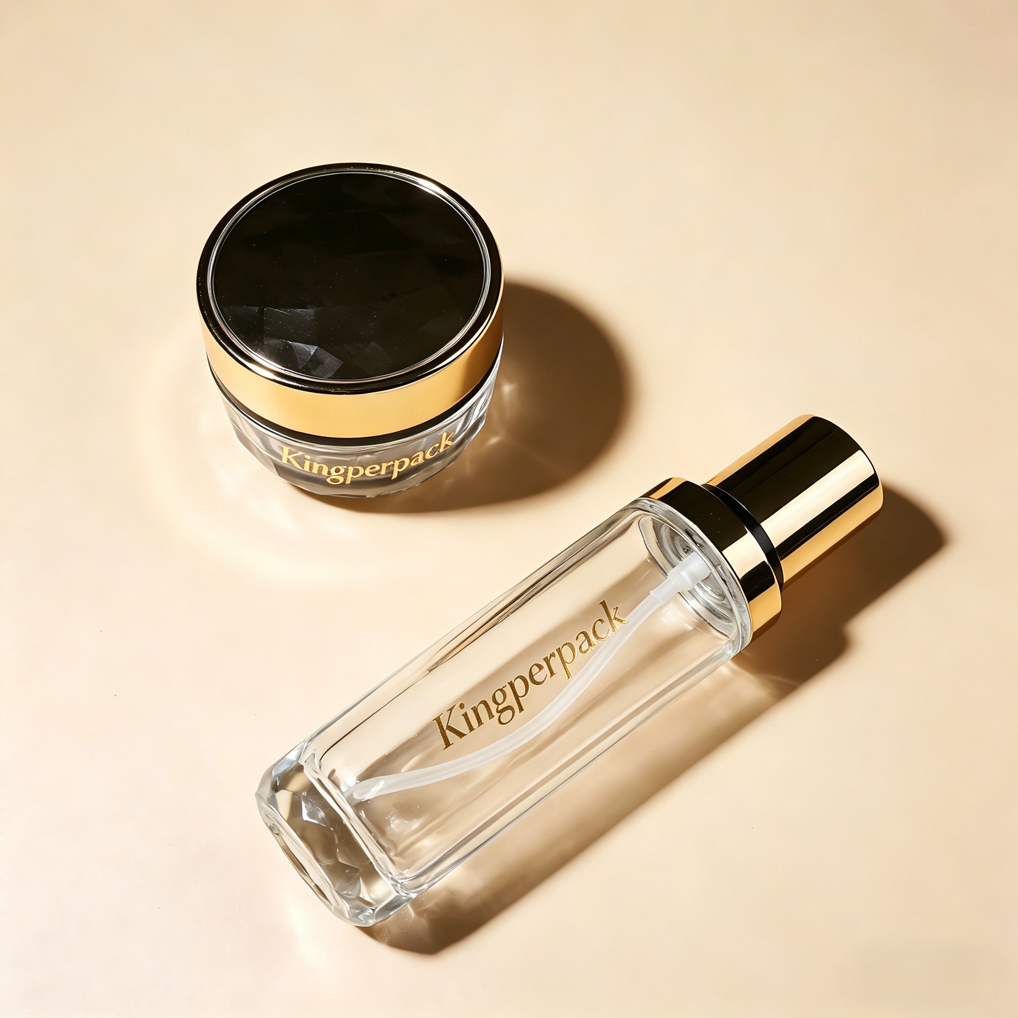 50‑120ML Clear Diamond‑Cut Glass Skincare Set