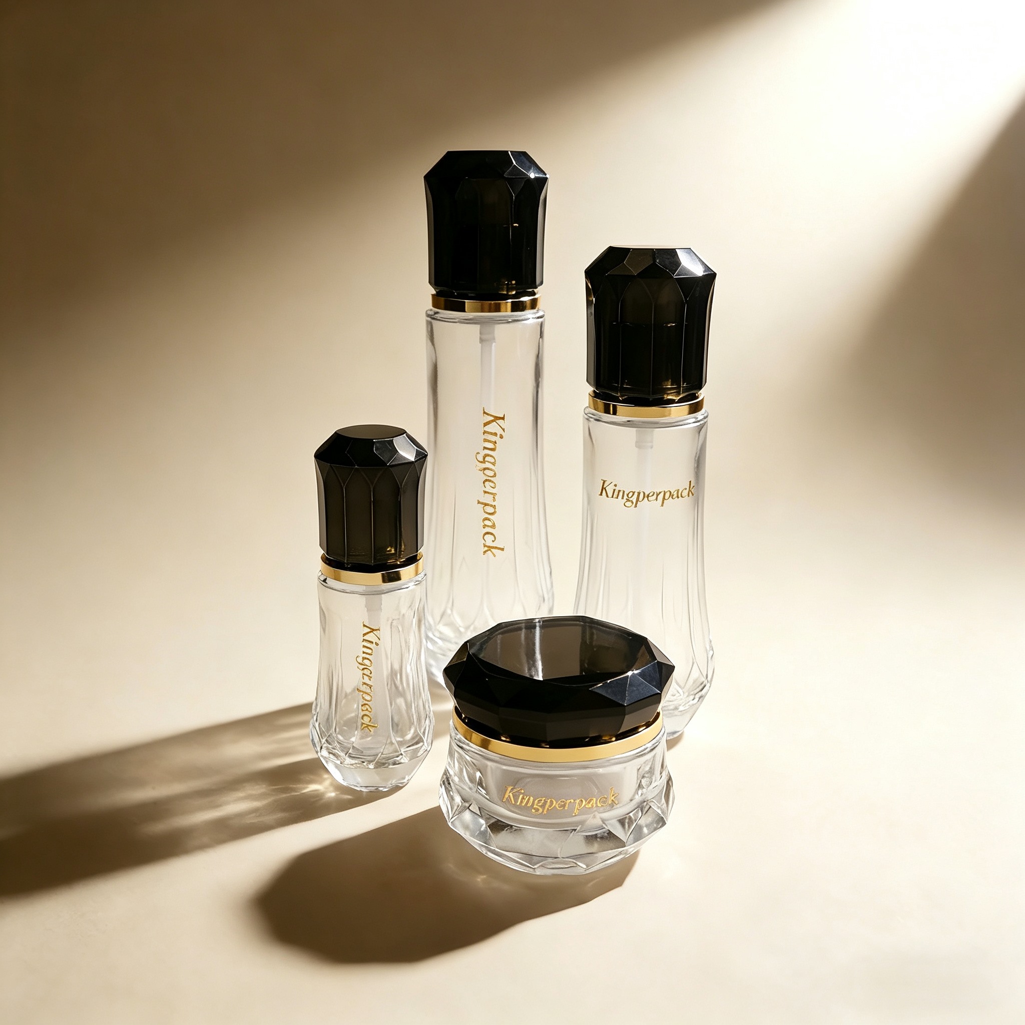 30‑120ML Clear Vertical‑Rib Glass Skincare Set