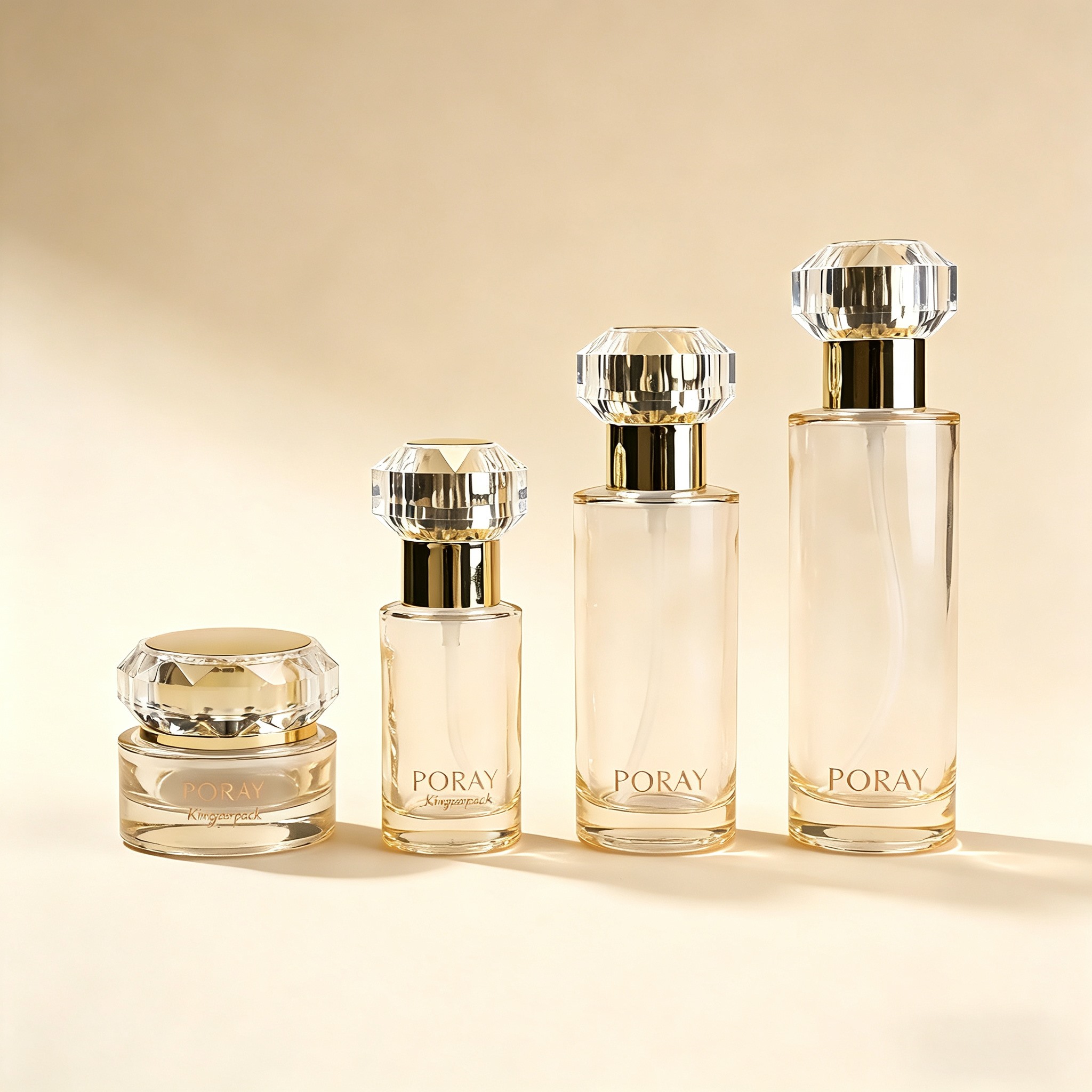 40‑120ML Champagne‑Gold Crystal‑Cap Glass Skincare Set