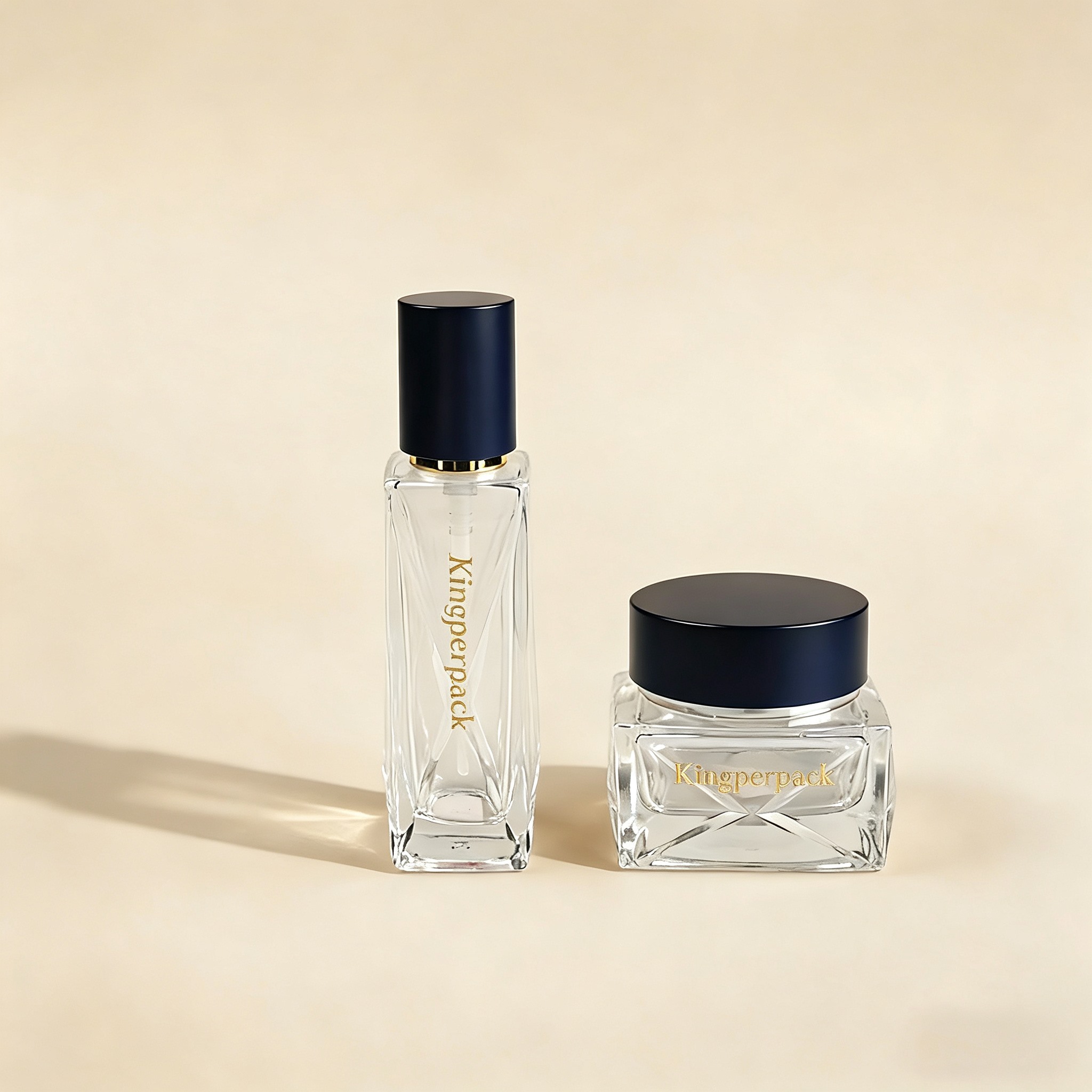 30‑100ML Clear Diamond‑Geometry Square Glass Skincare Set