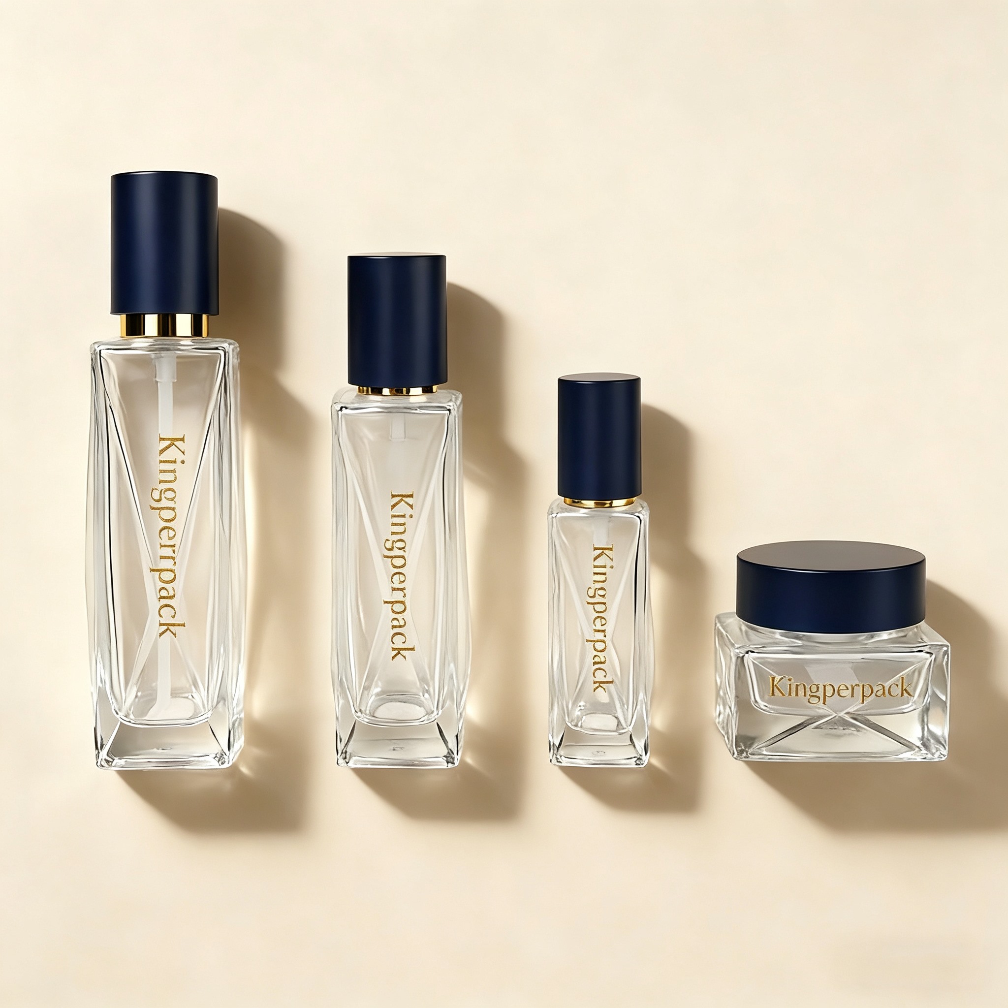 30‑100ML Clear Diamond‑Geometry Square Glass Skincare Set