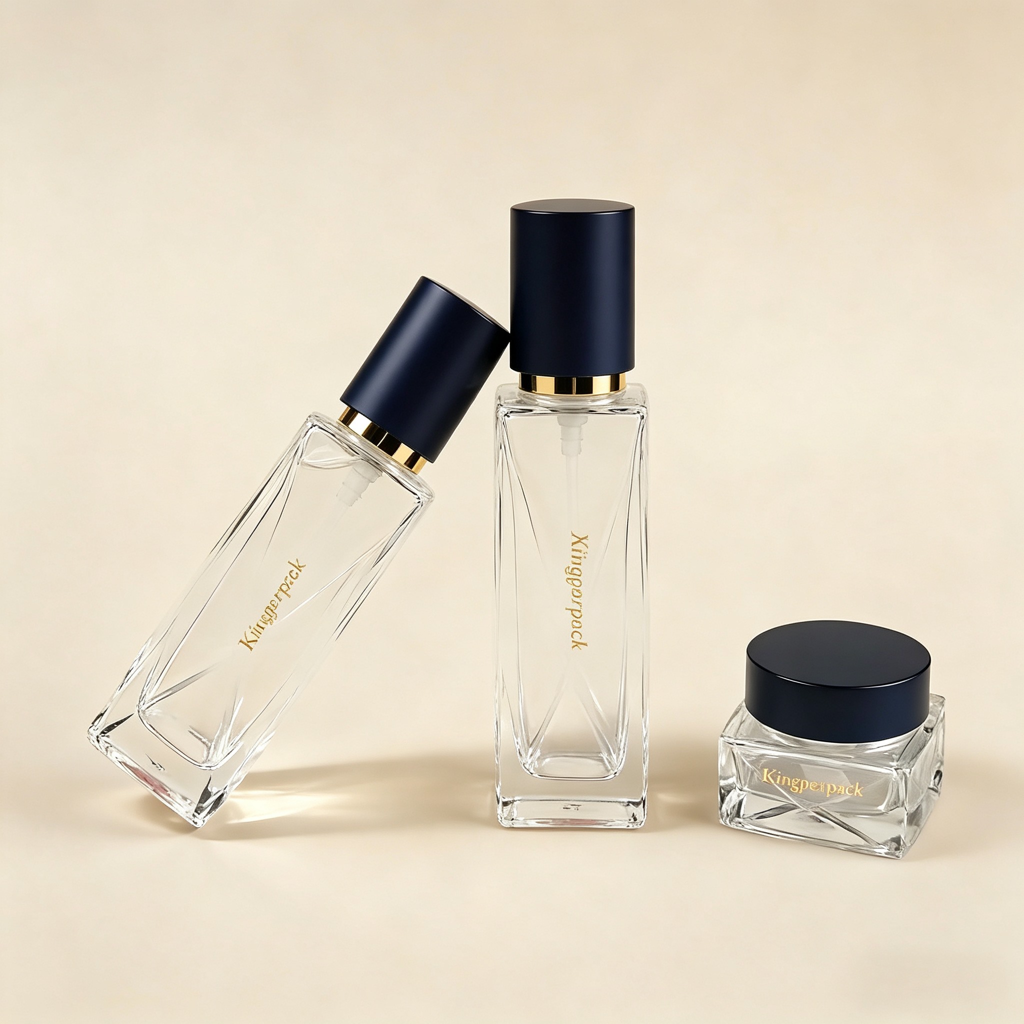 30‑100ML Clear Diamond‑Geometry Square Glass Skincare Set