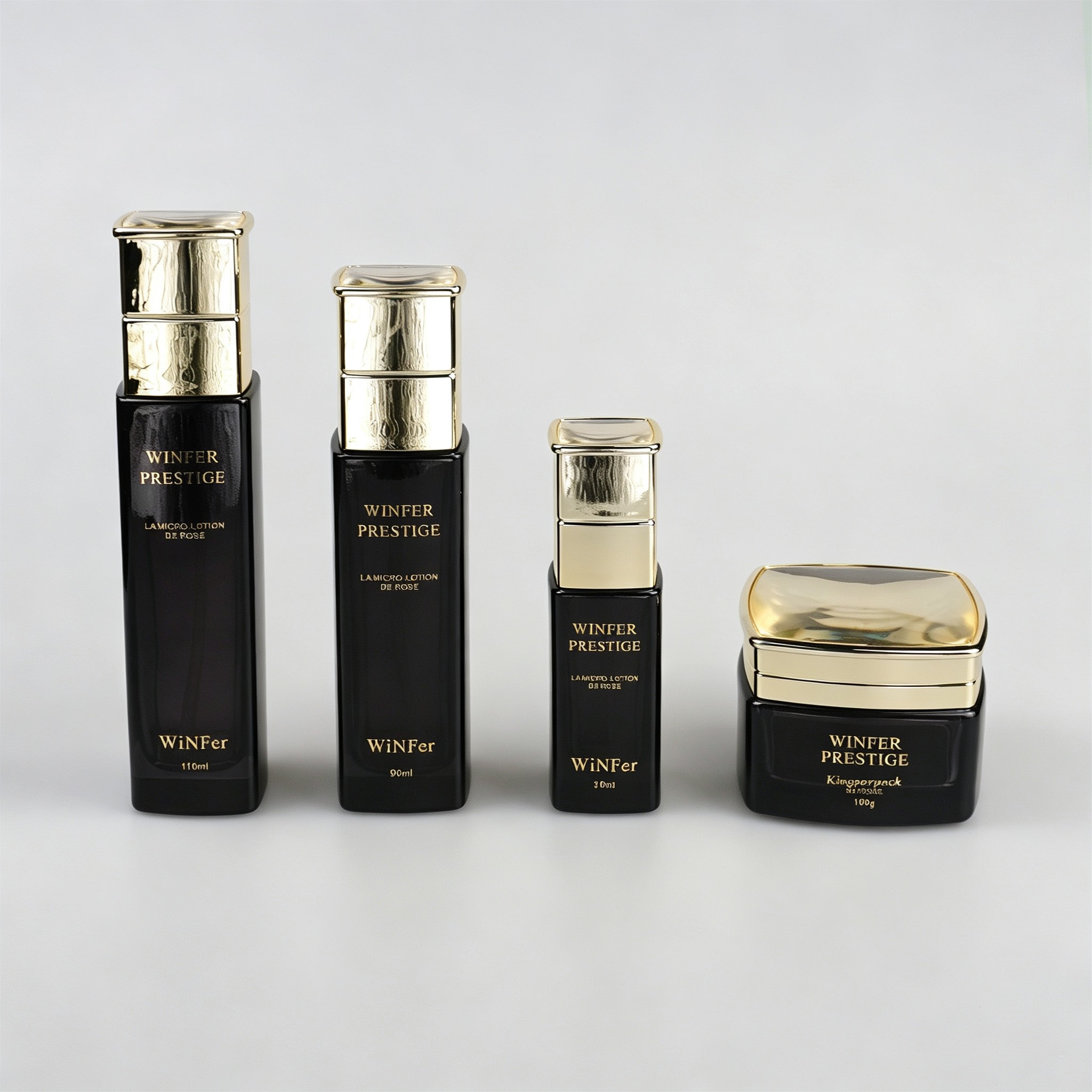 30‑110ML Glossy Black Square Glass Skincare Set