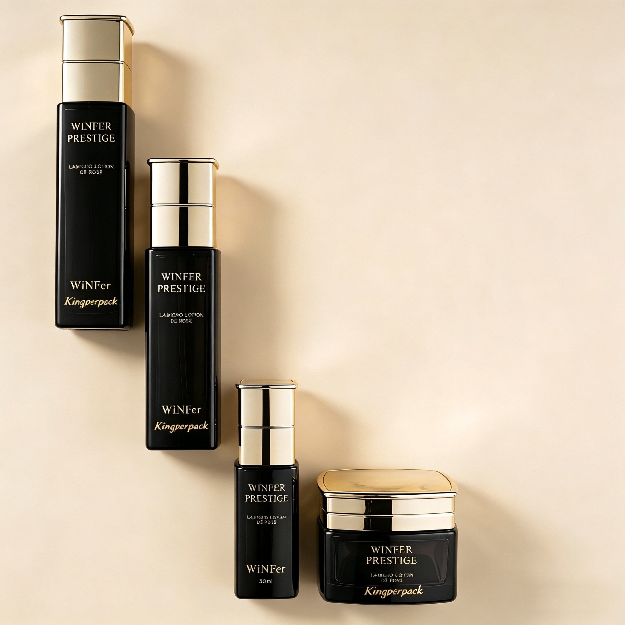 30‑110ML Glossy Black Square Glass Skincare Set