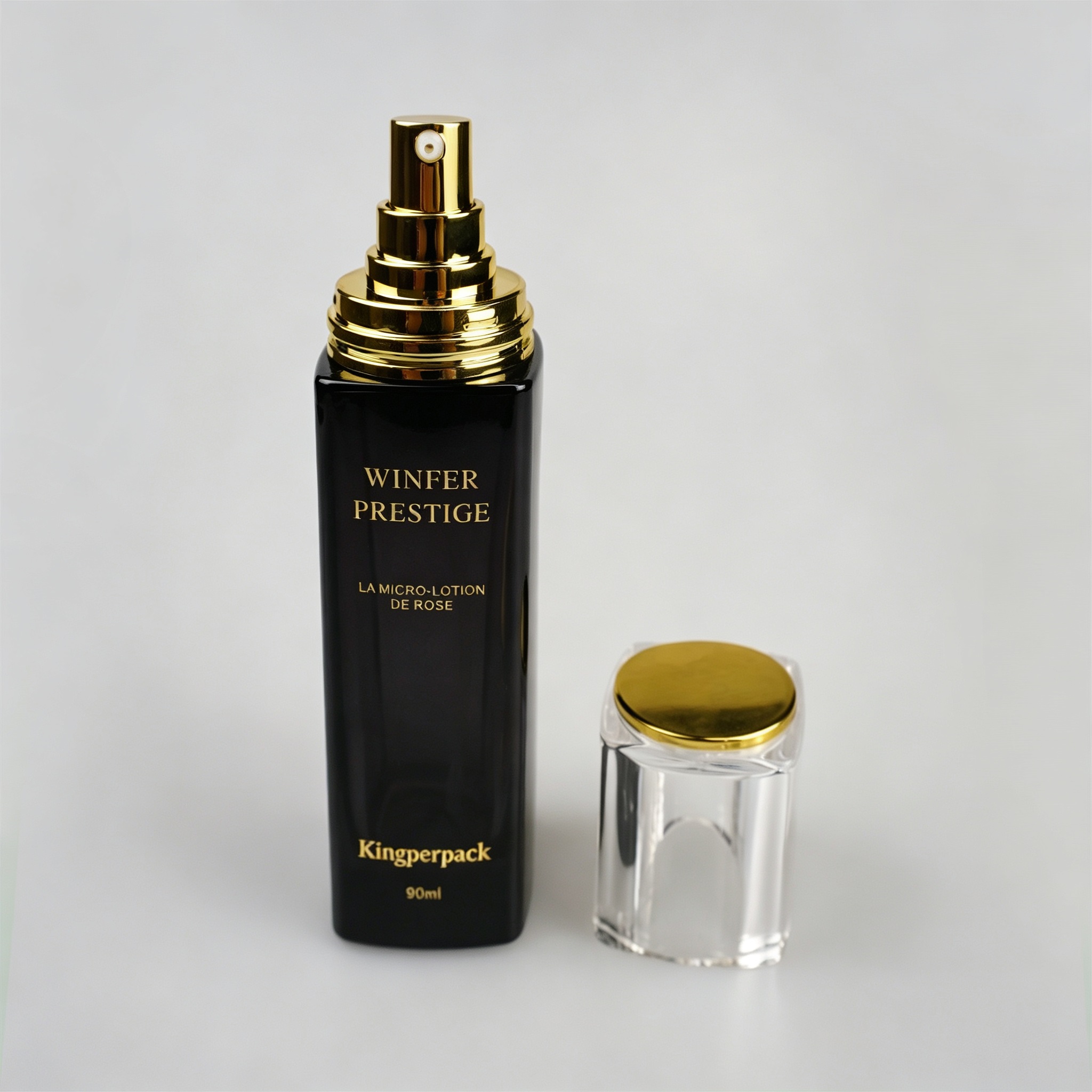 30‑110ML Glossy Black Square Glass Set With Clear Acrylic Cap