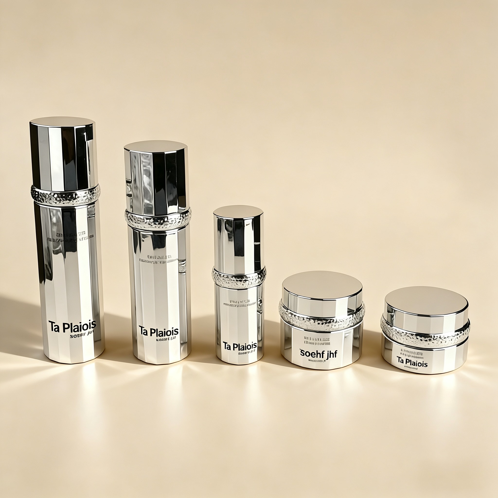 30‑120ML Mirror Silver Faceted Cylinder Glass Skincare Set