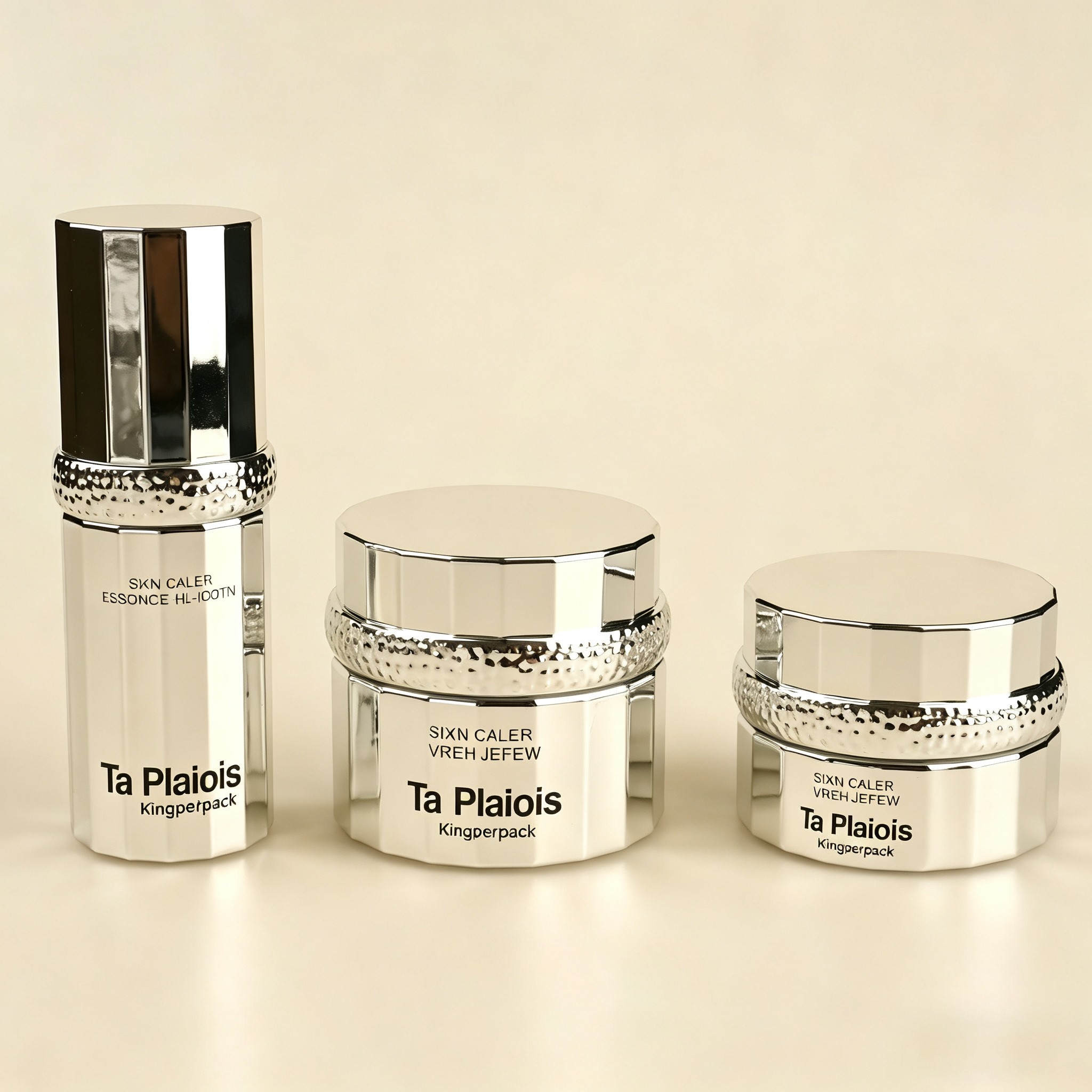 30‑120ML Mirror Silver Faceted Cylinder Glass Skincare Set