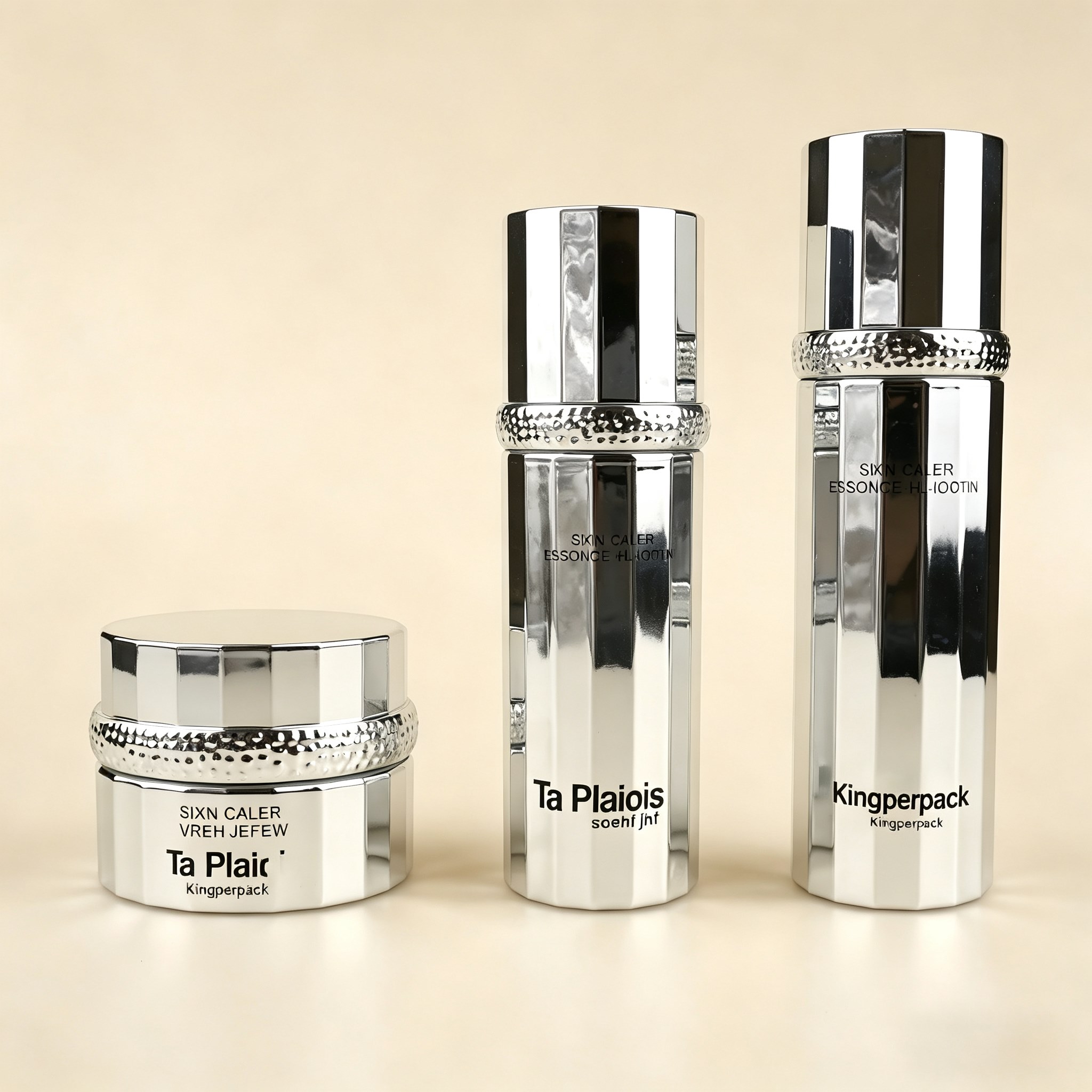 30‑120ML Mirror Silver Faceted Cylinder Glass Skincare Set