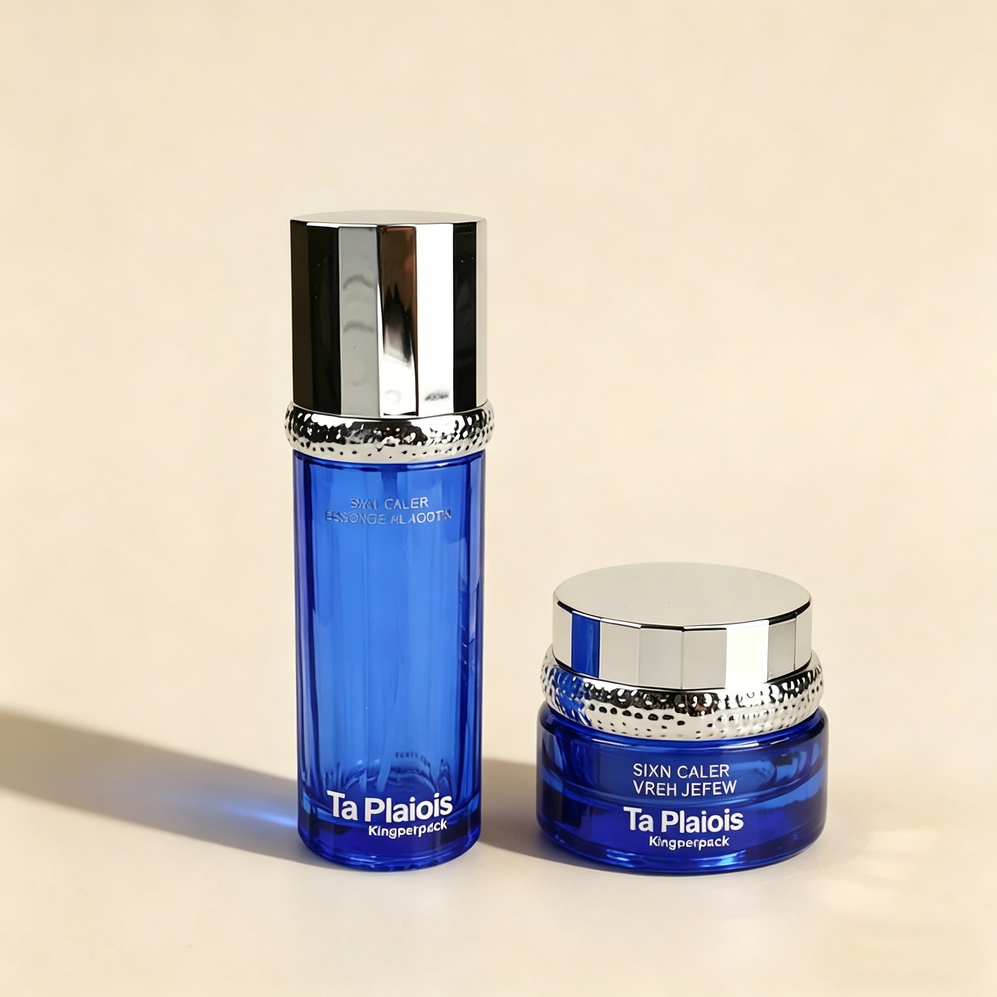 30‑120ML Cobalt Blue Faceted Cylinder Glass Skincare Set