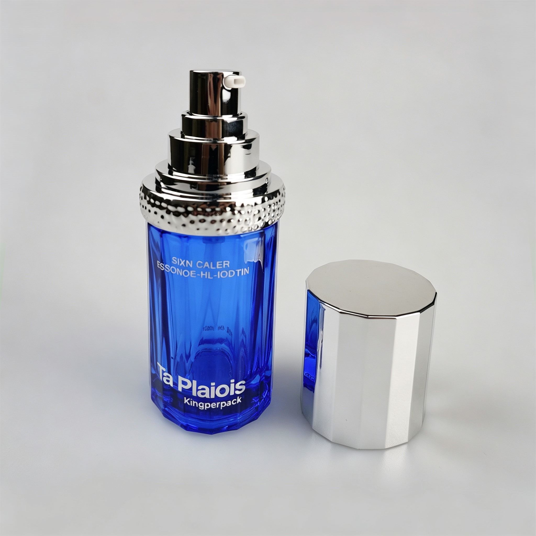 30‑120ML Cobalt Blue Faceted Cylinder Glass Skincare Set
