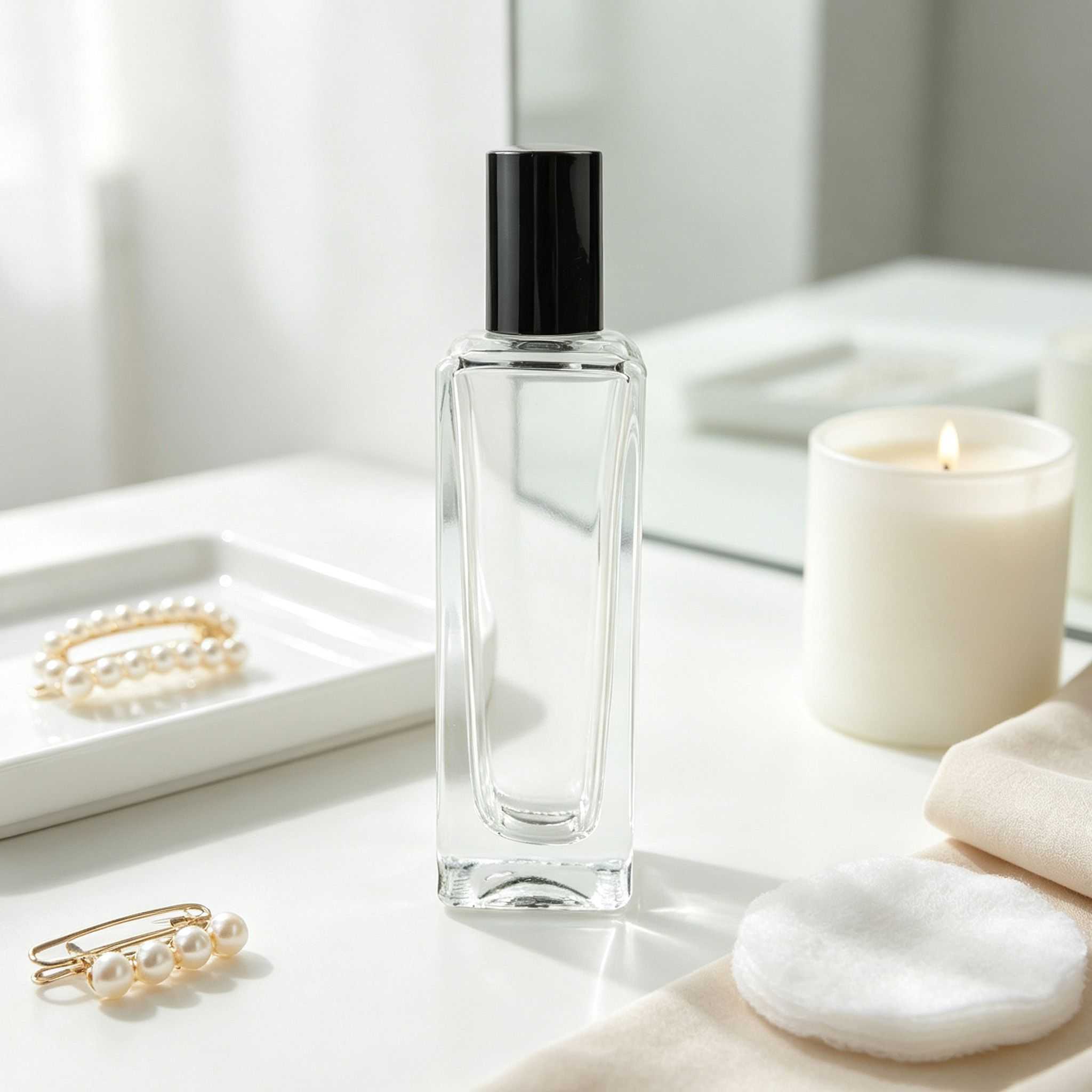 30‑100ML Clear Recessed‑Panel Square Glass Bottle