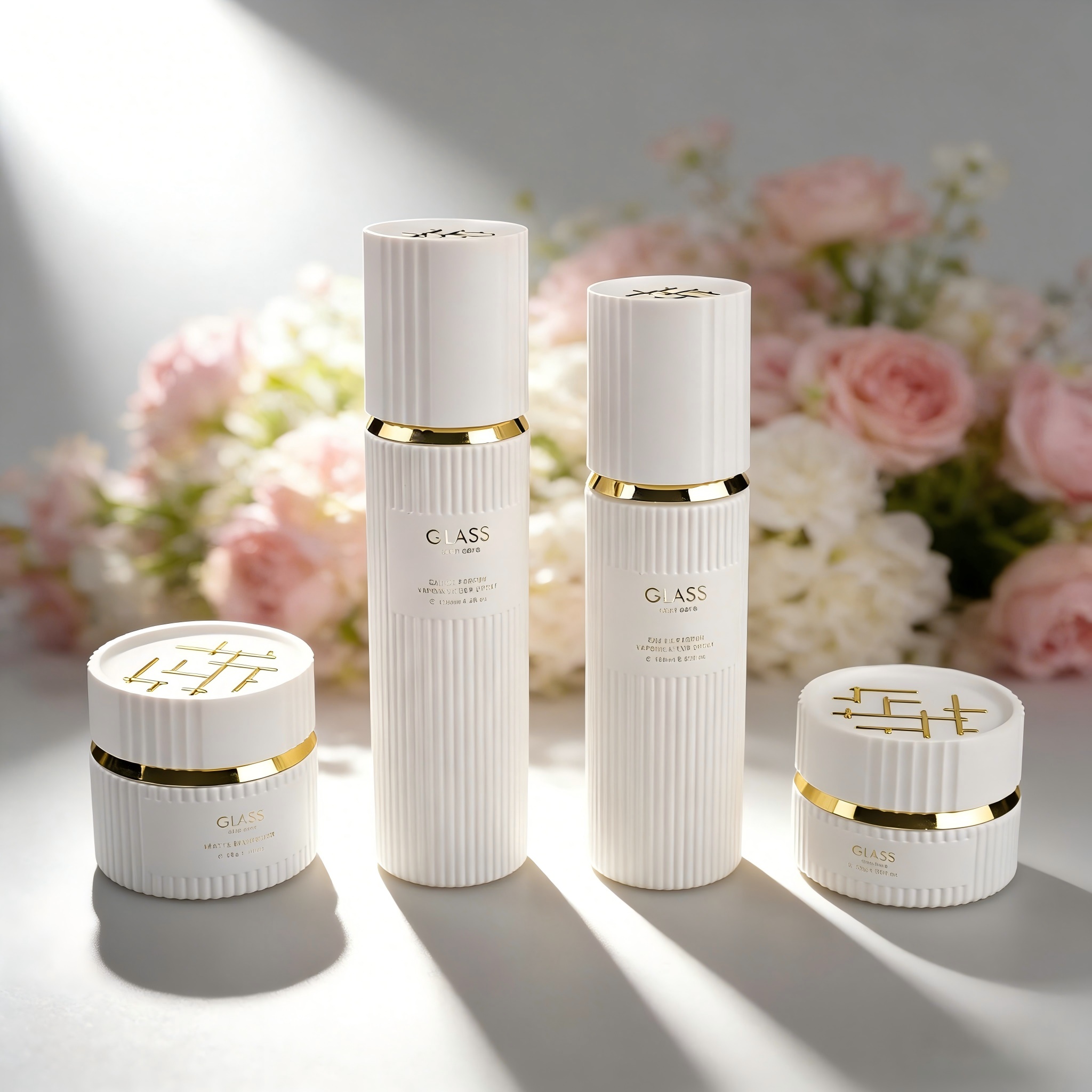 30‑120ML White Ribbed Glass Skincare Set
