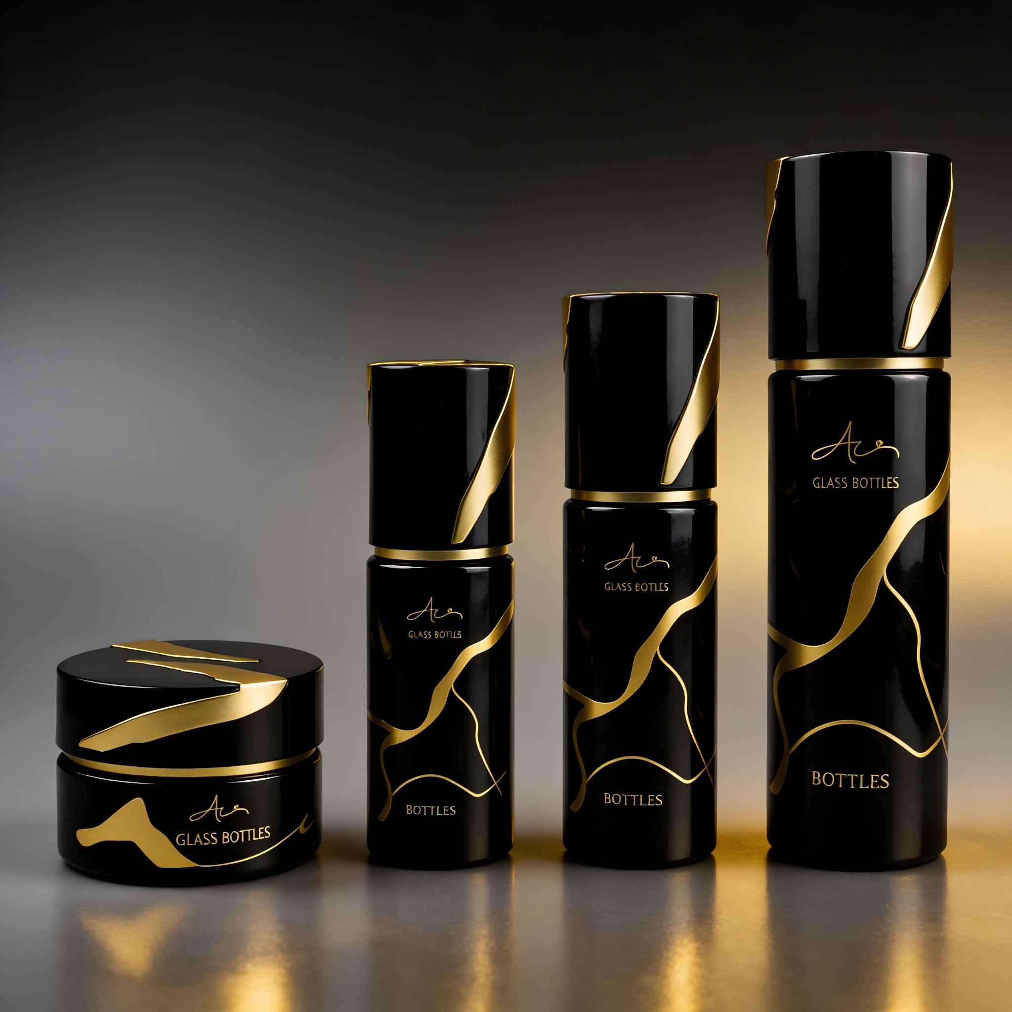 30‑120ML Black Gold Glass Skincare Set