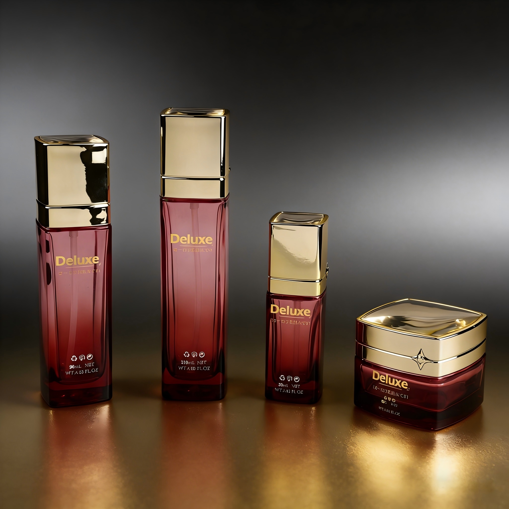 30‑110ML Burgundy Square Glass Skincare Set