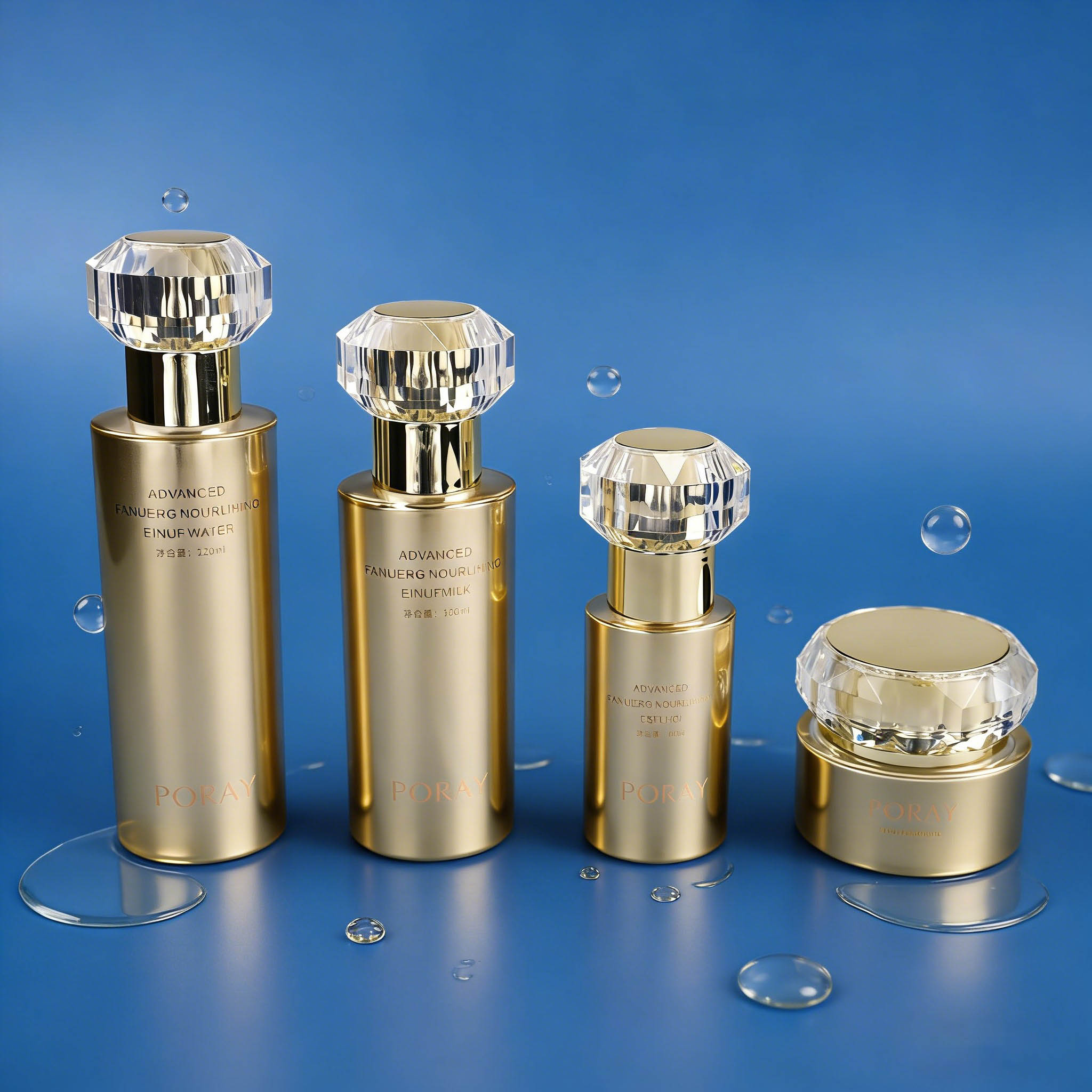 60‑120ML Crystal Diamond‑Cap Round Glass Skincare Set