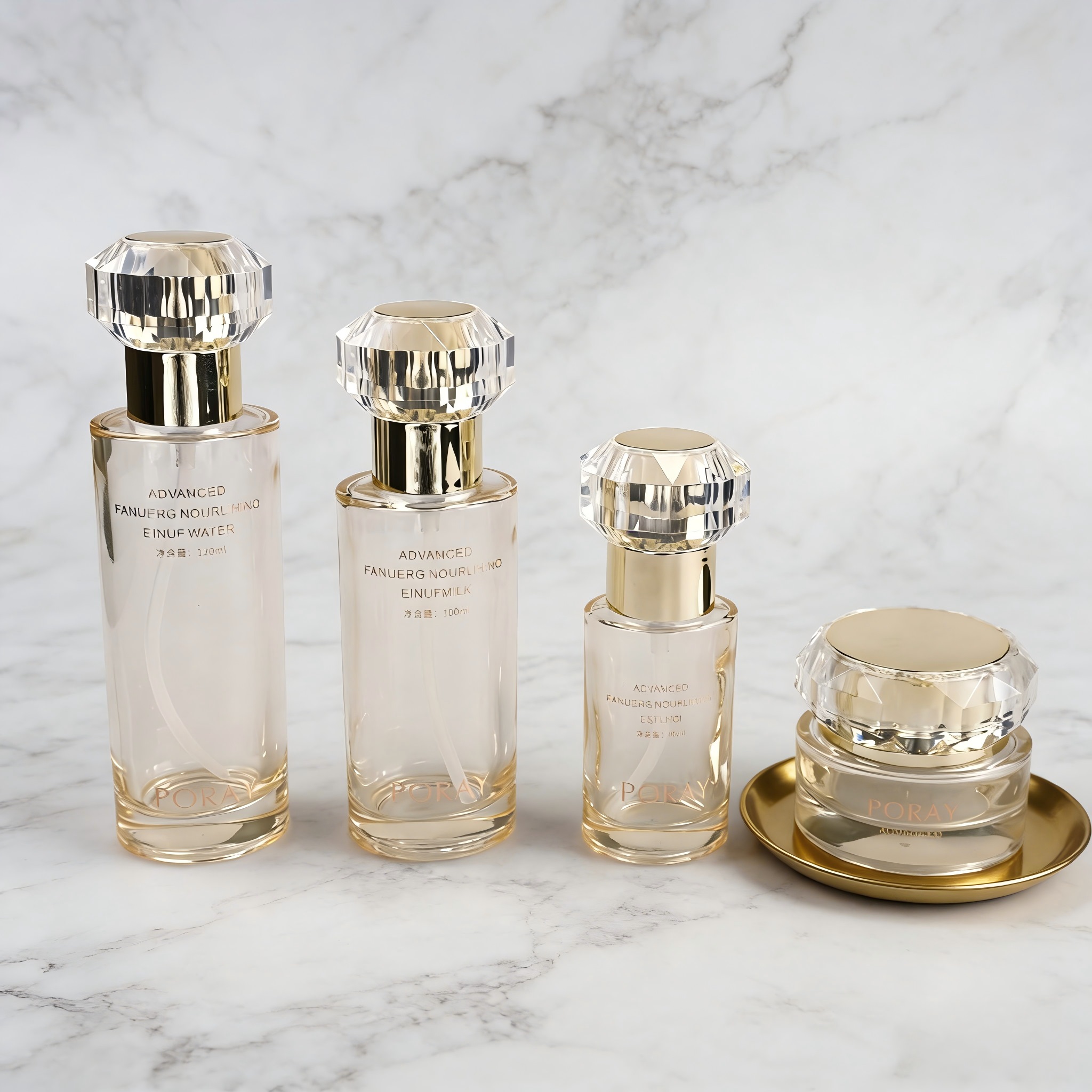 60‑120ML Crystal Diamond‑Cap Round Glass Skincare Set