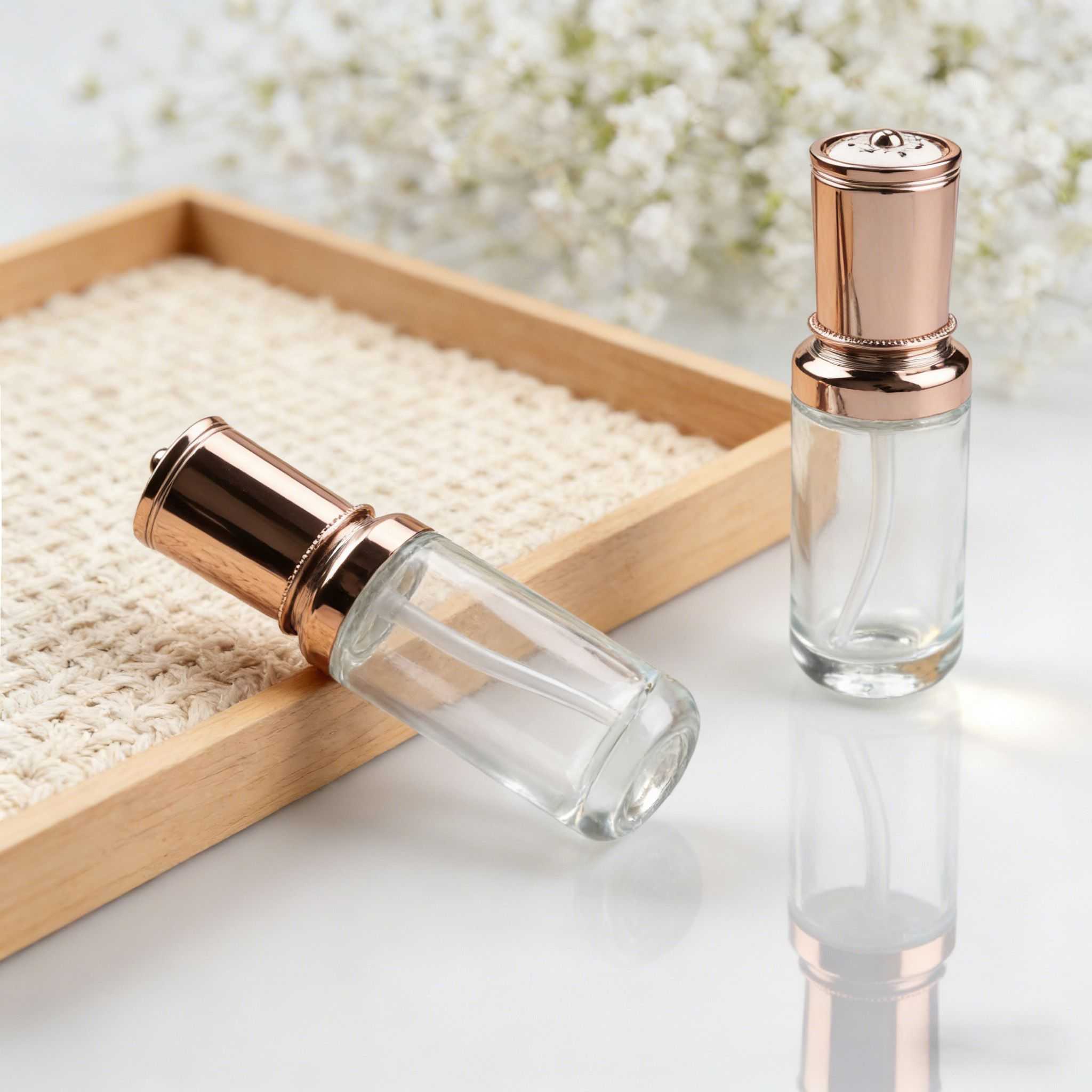 Multi‑size Luxury Rose‑Gold Glass Skincare Set