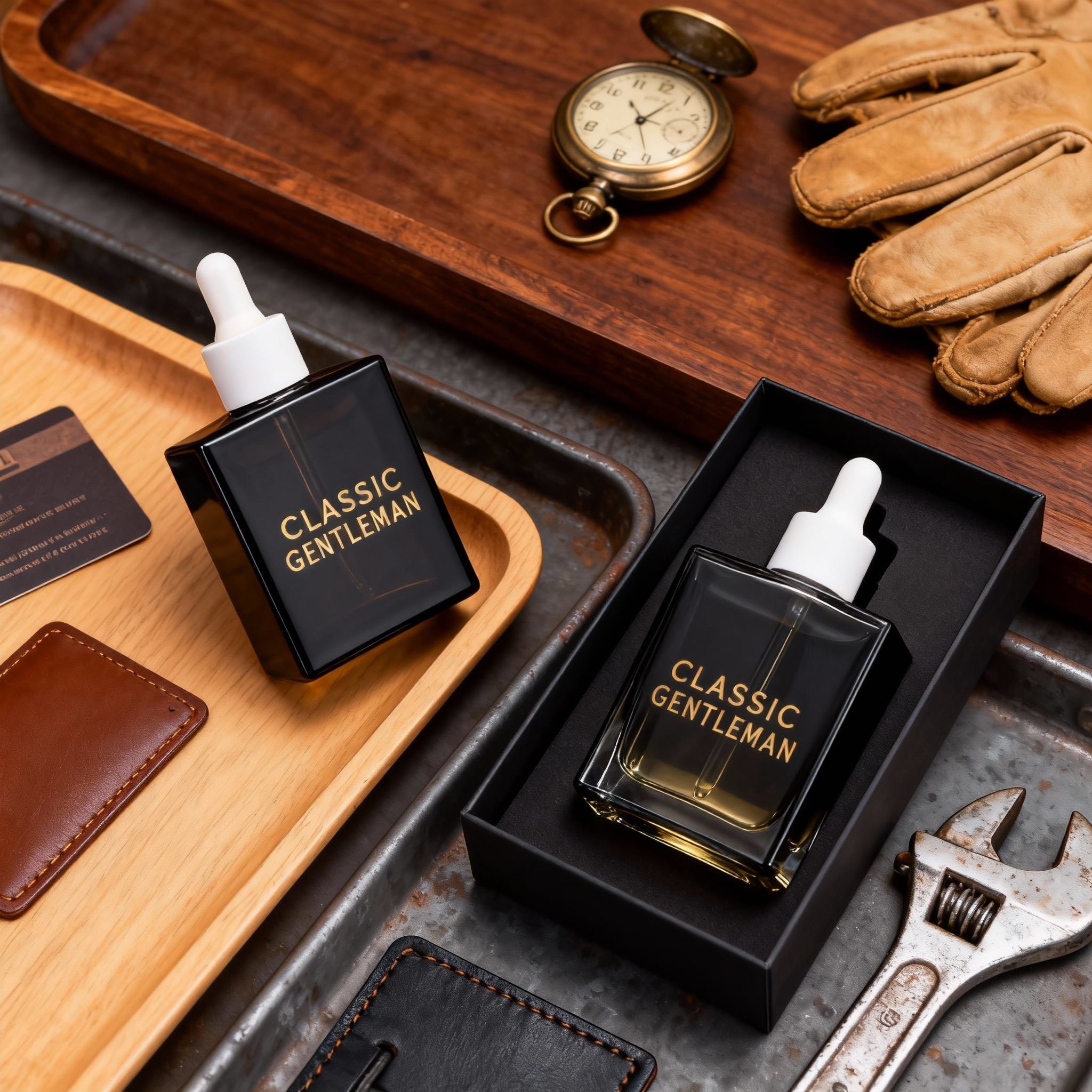 30ml Glossy Black Square Glass dropper Bottle for Men Skincare