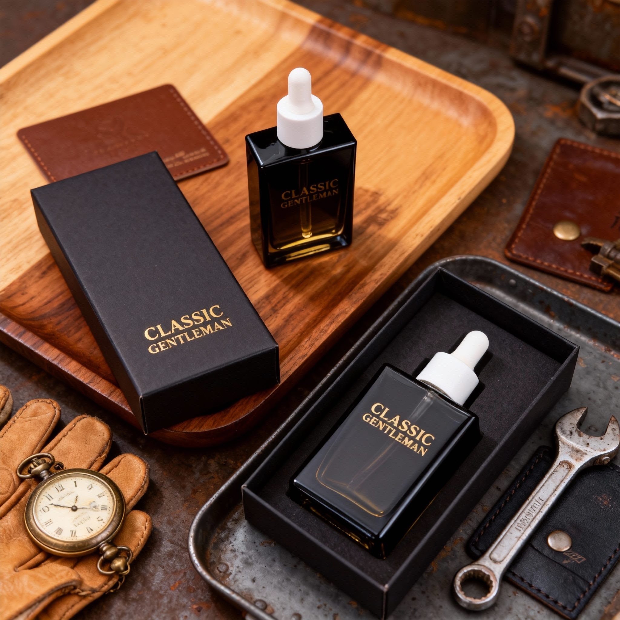 30ml Glossy Black Square Glass dropper Bottle for Men Skincare