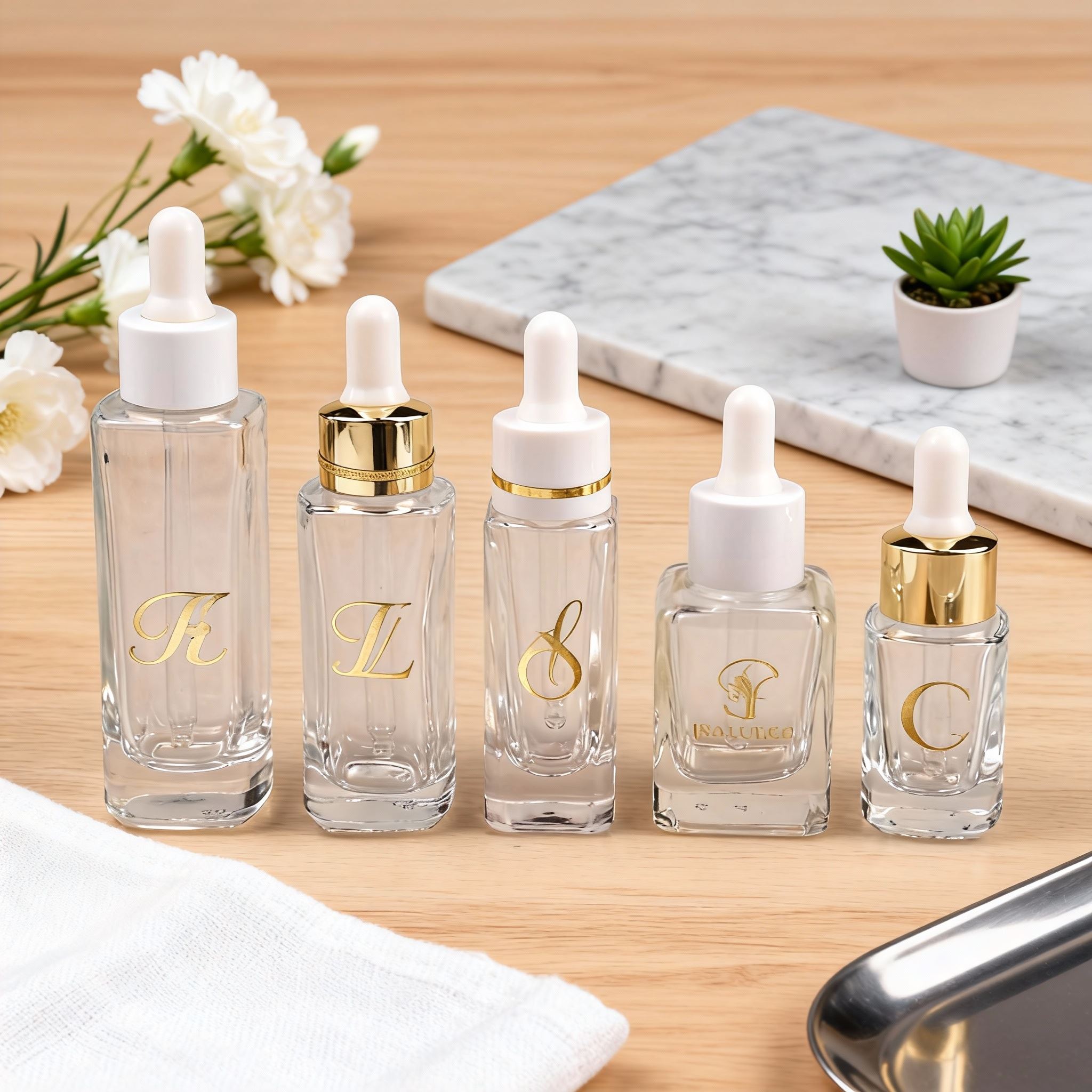 10‑50ml Square Recessed‑Side dropper Bottle Set