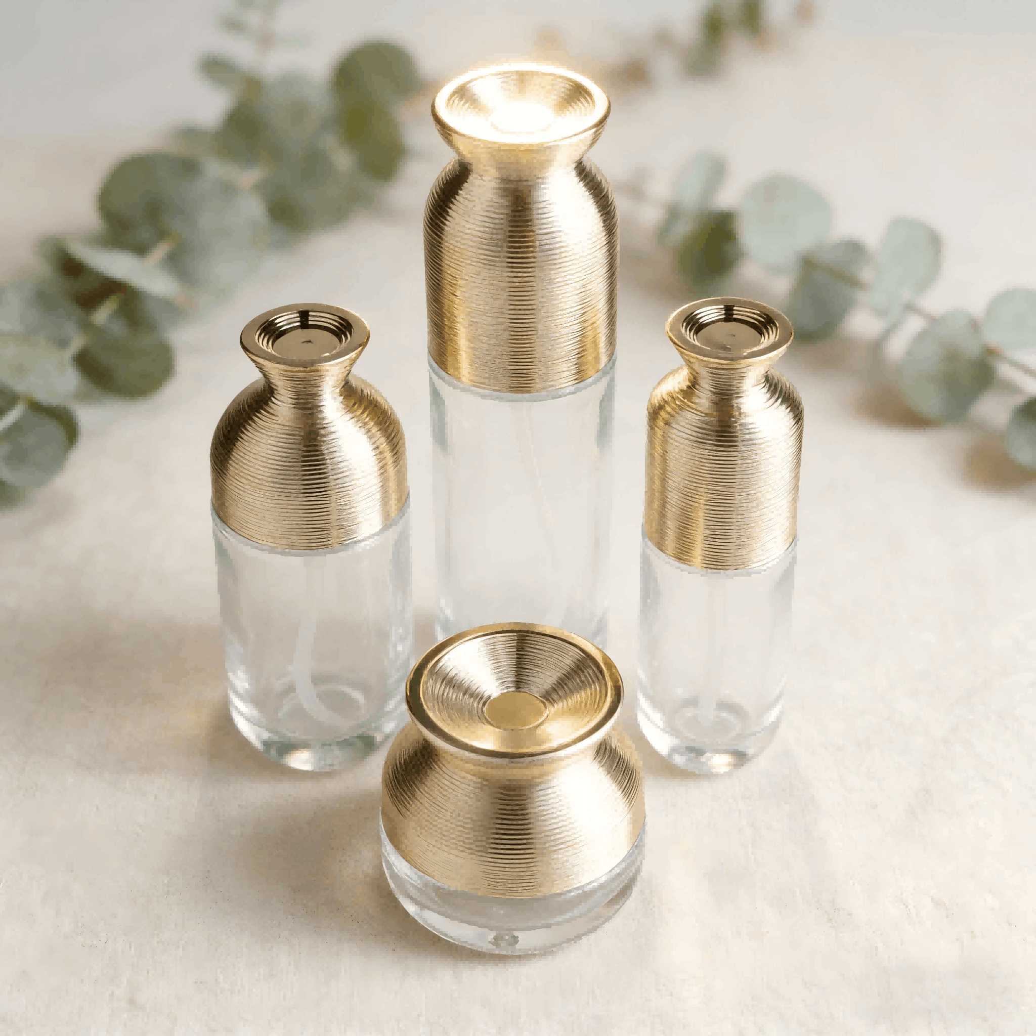 30ml/50ml/100ml+50g Textured Gold‑Cap Glass Skincare Set