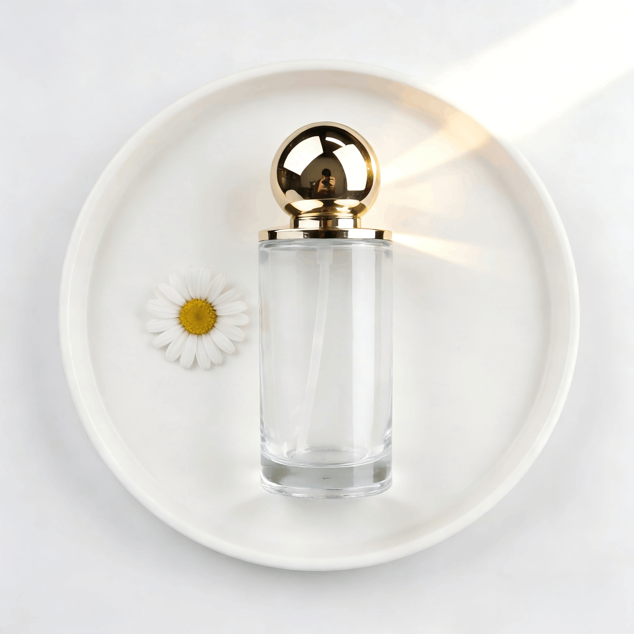 30‑120ml Clear Glass Skincare Set With Gold Sphere Cap