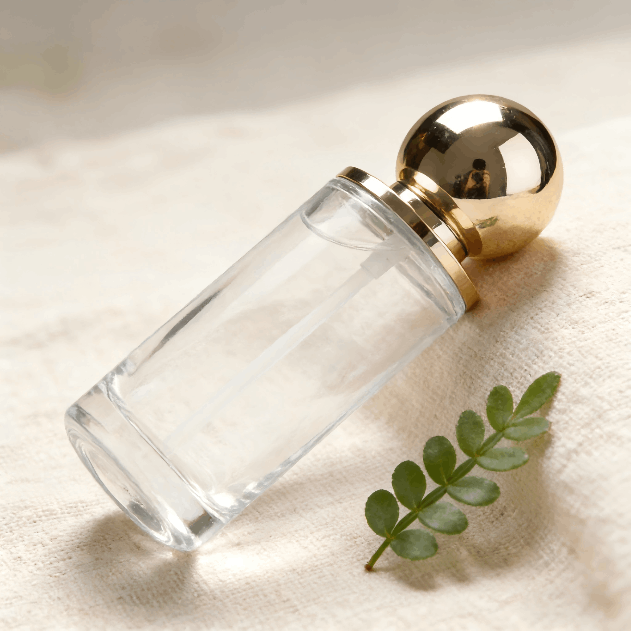 30‑120ml Clear Glass Skincare Set With Gold Sphere Cap