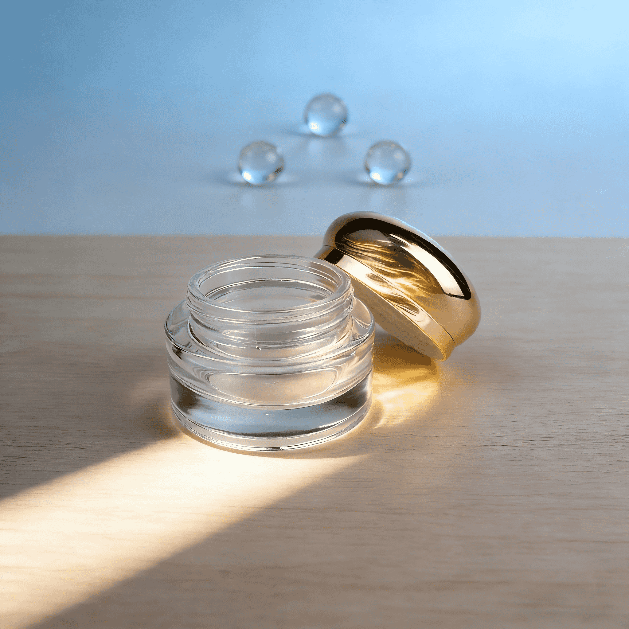 30‑120ml Clear Glass Skincare Set With Gold Sphere Cap