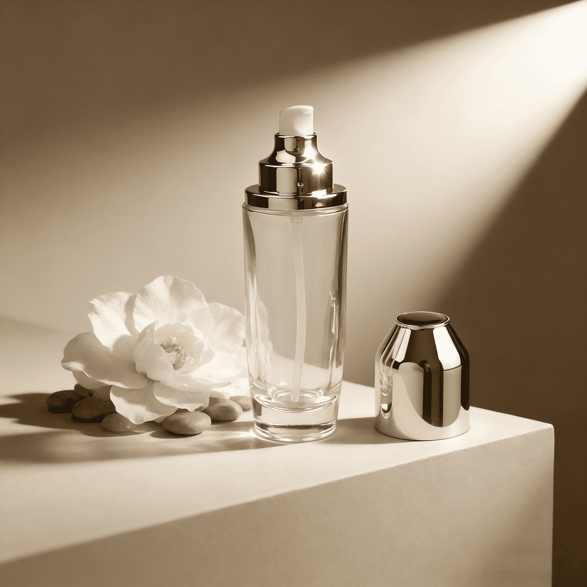 30‑120ml Clear Glass Skincare Set With Bullet‑Shape Gold Cap