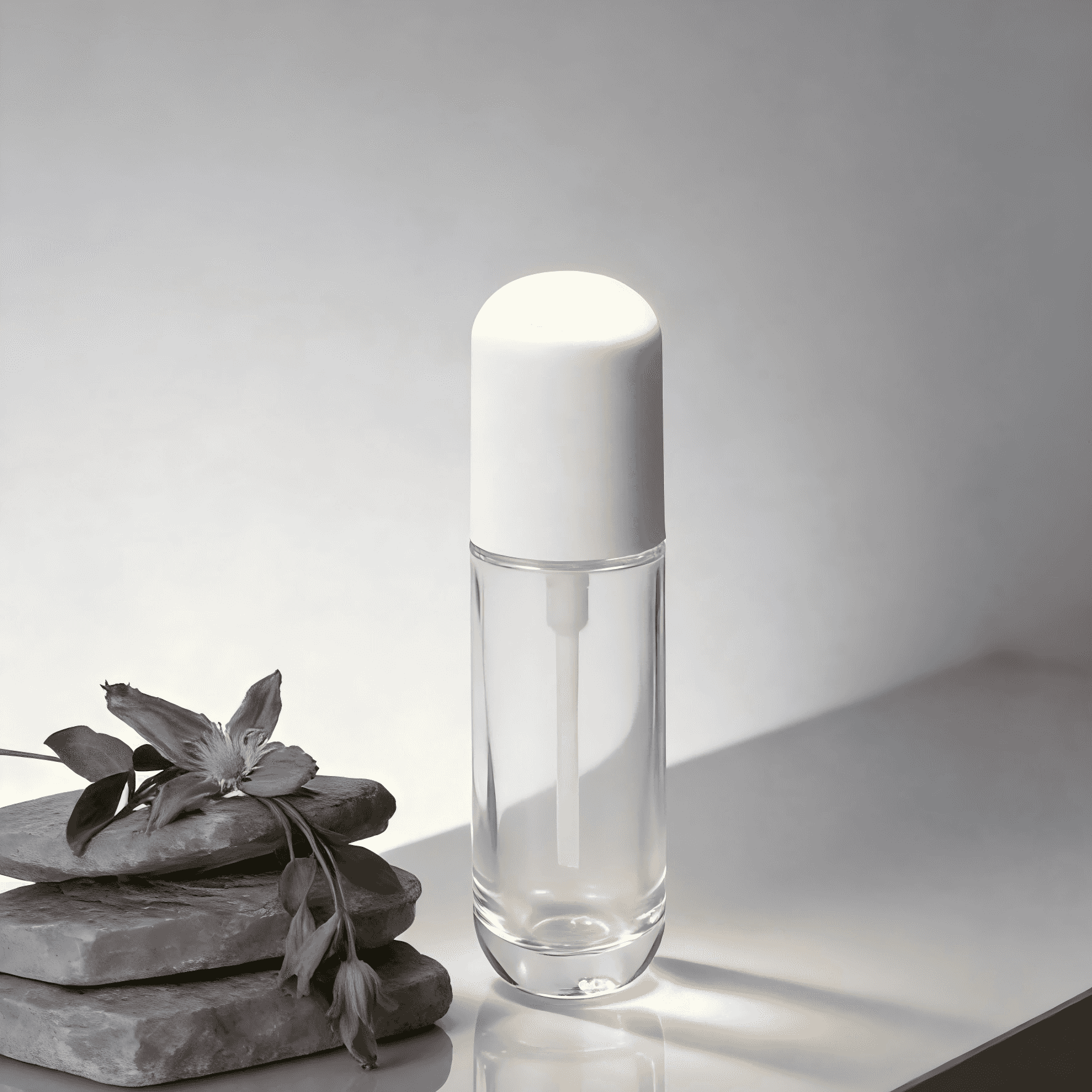30‑120ml Clear Glass Skincare Set With Matte White Dome Cap
