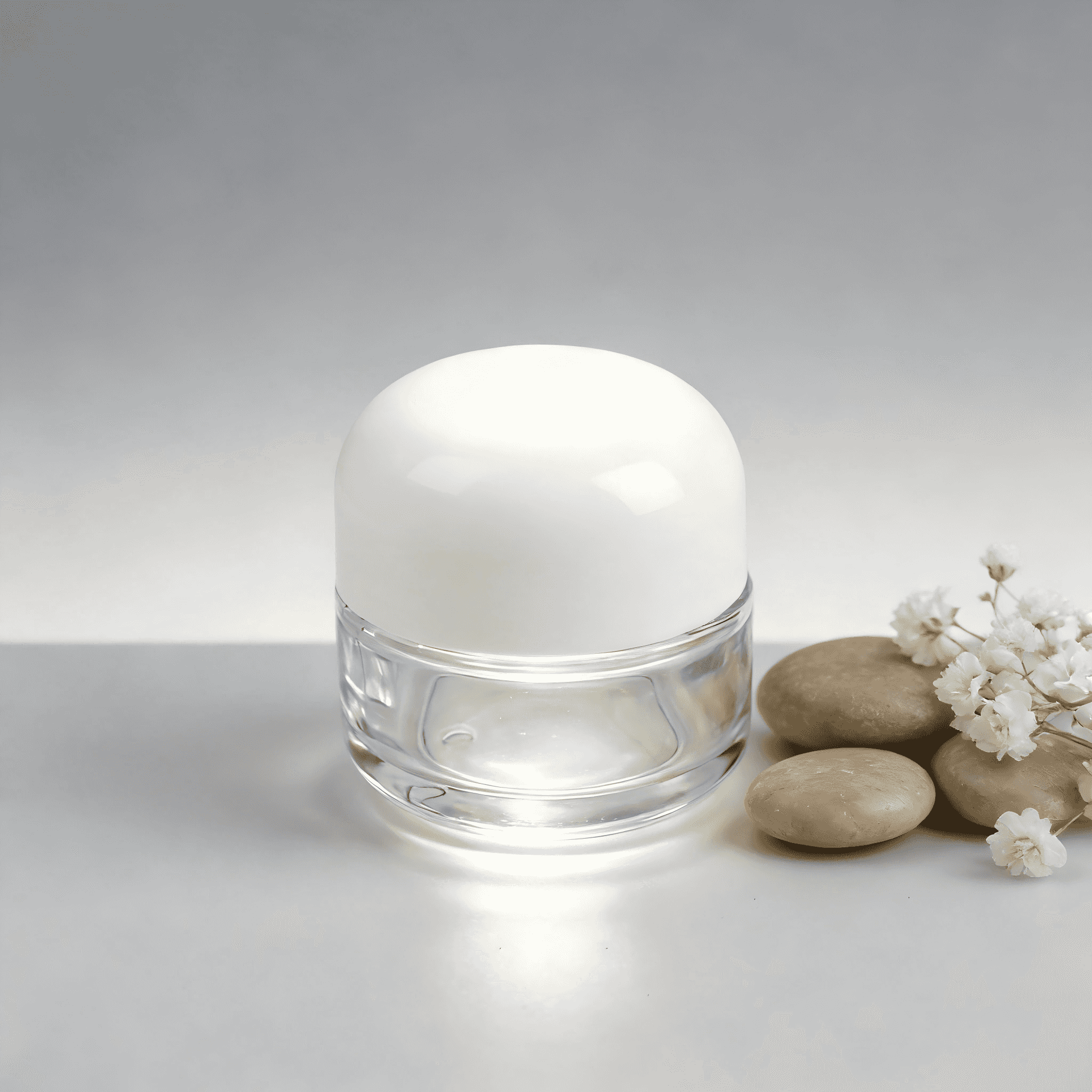 30‑120ml Clear Glass Skincare Set With Matte White Dome Cap